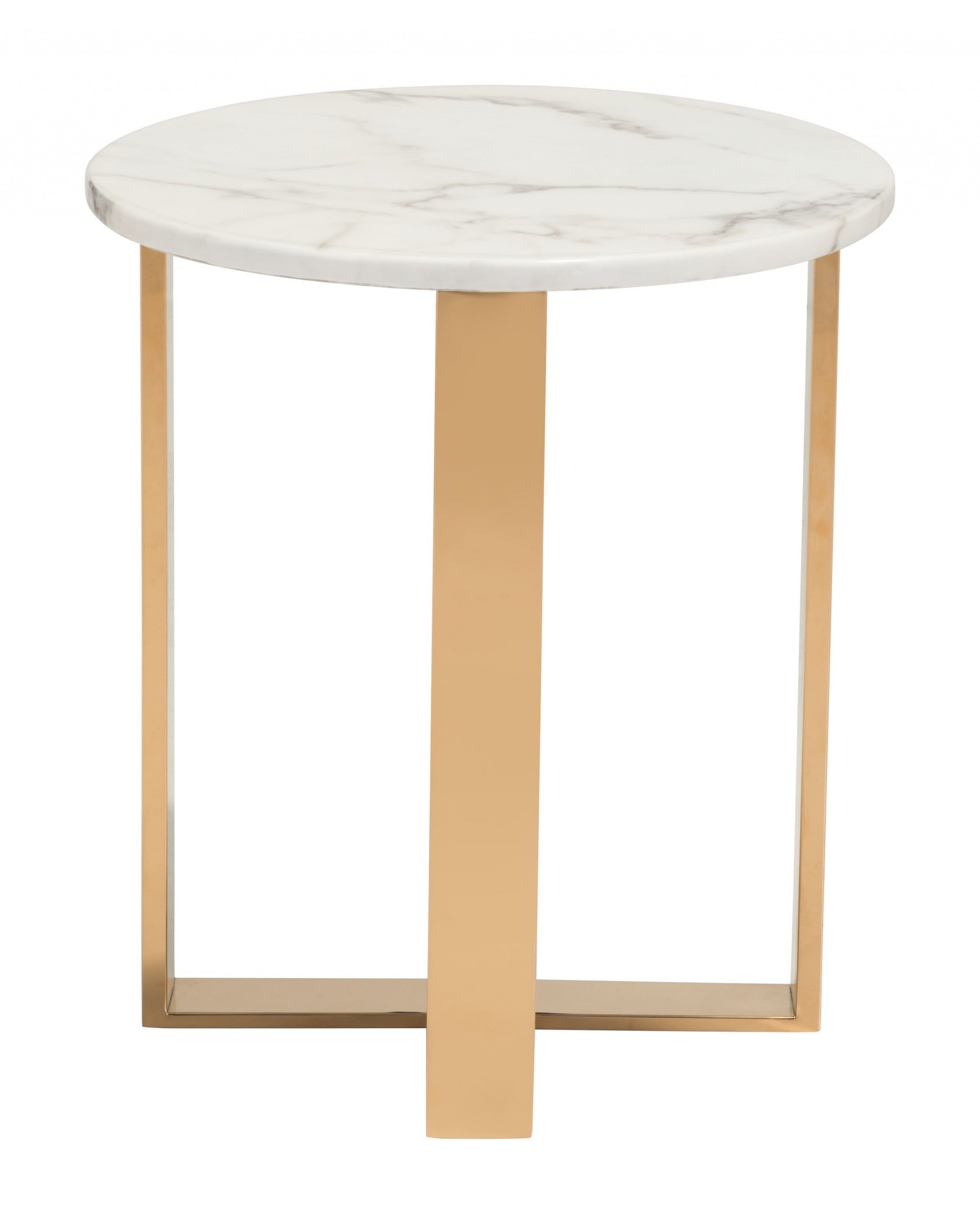 Designer's Choice White Faux Marble and Gold End Table