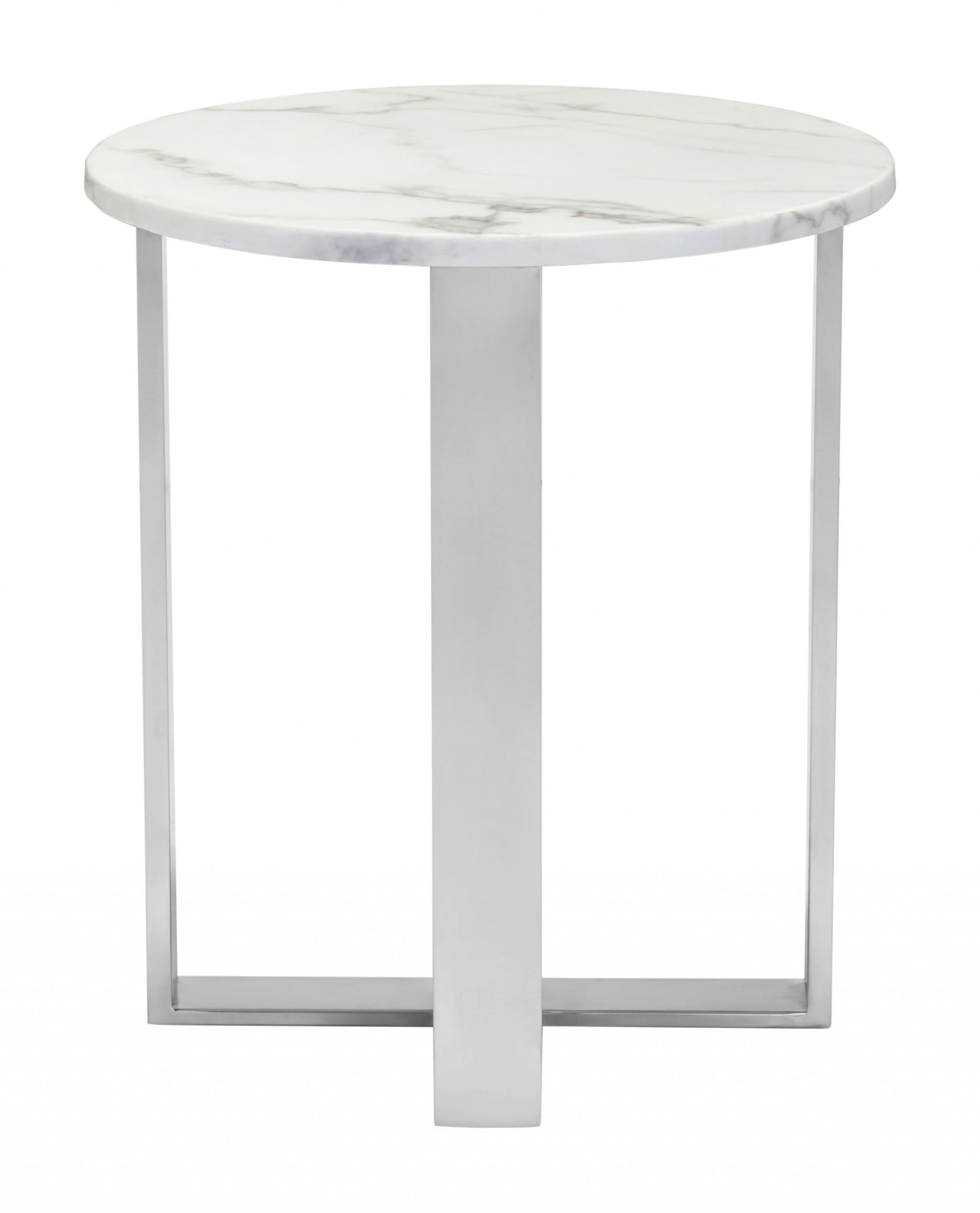 Designer's Choice White Faux Marble and Steel End Table