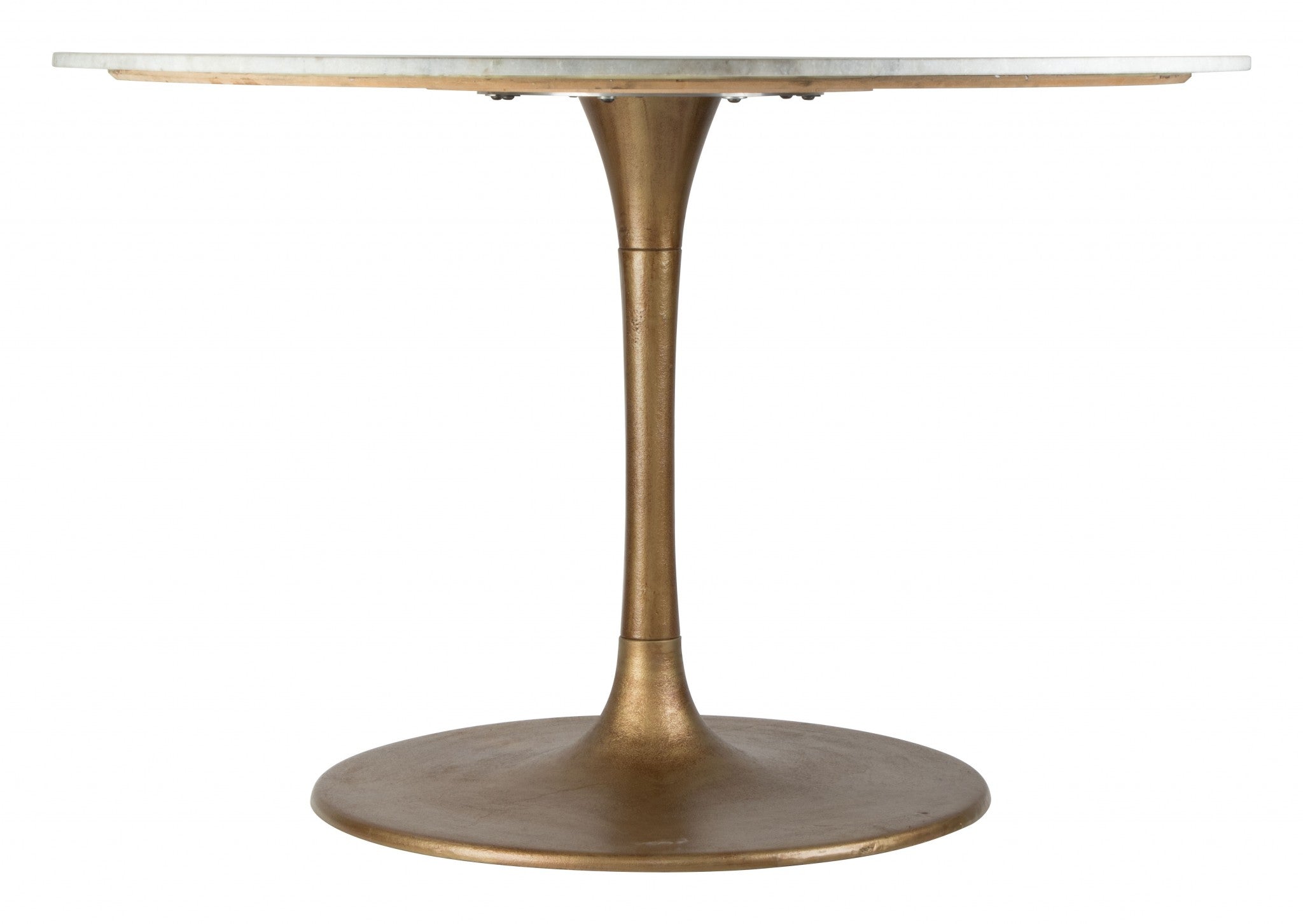 White Marble and Gold Round Pedestal Dining Table