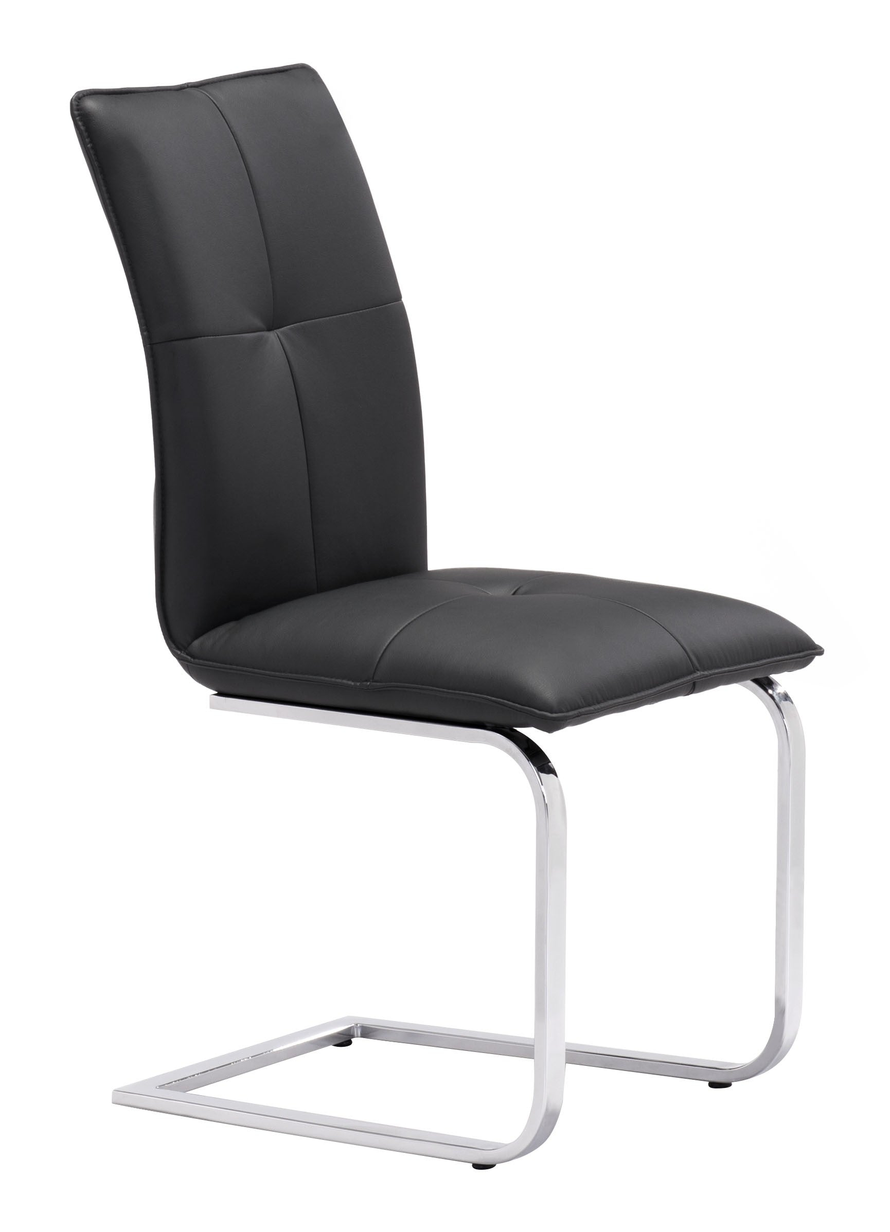 Set of Two Black Faux Leather and Chrome Contempo Comfy Dining Chairs