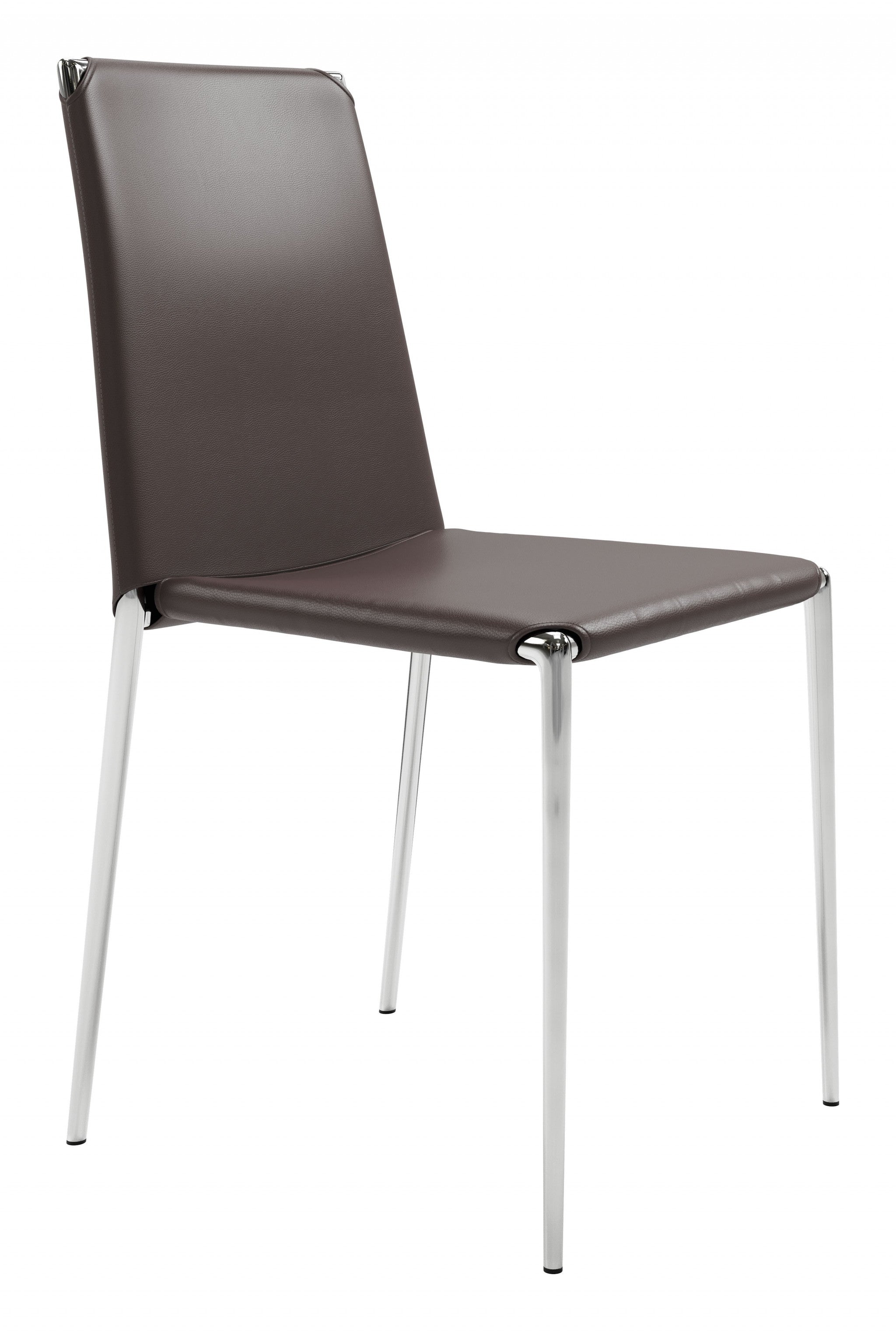 Set of Four Brown Faux Leather and Steel Standard Stackable Dining or Accent Chairs