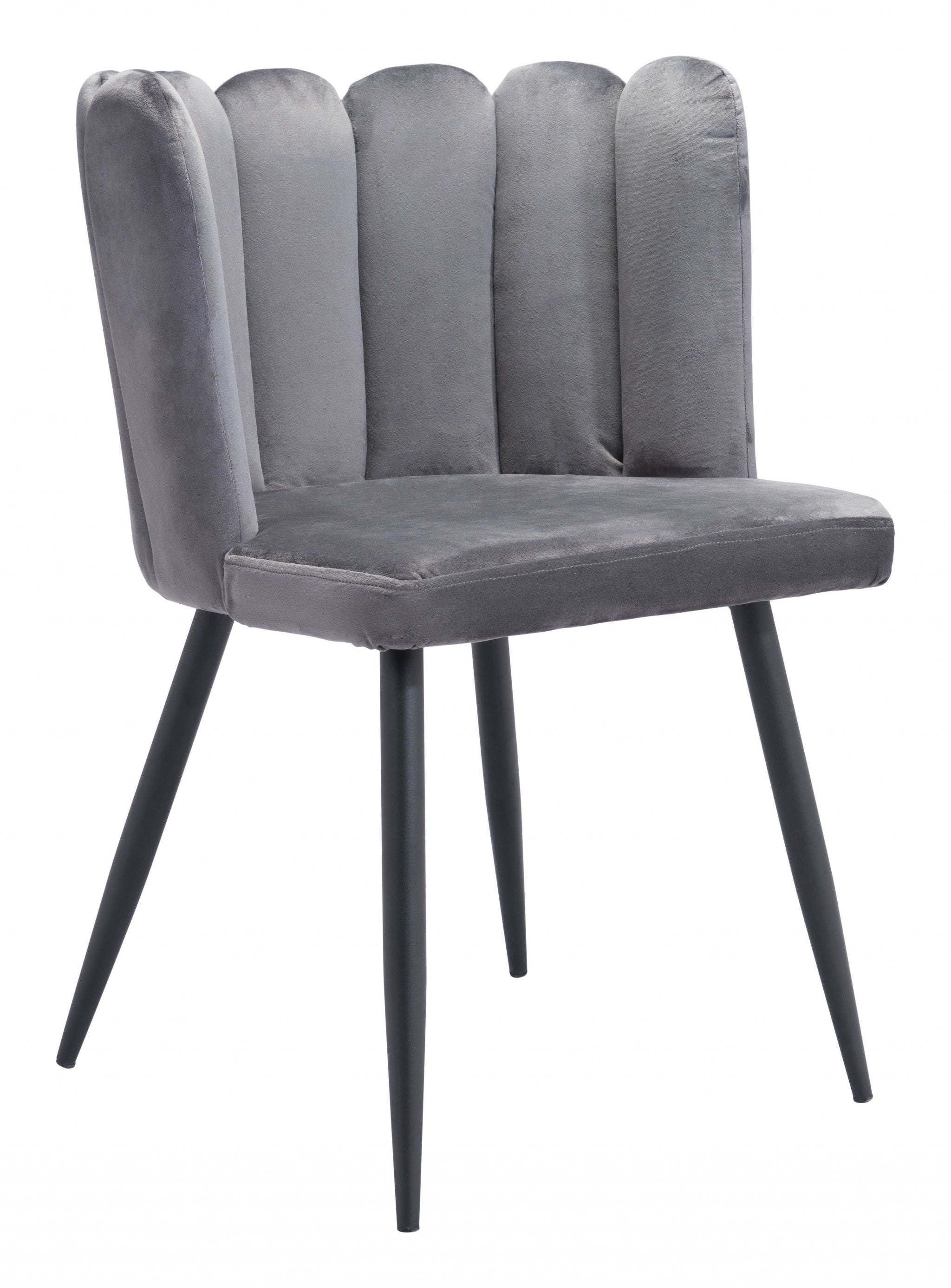 Set of Two Gray Velvet Glam Clam Dining Chairs