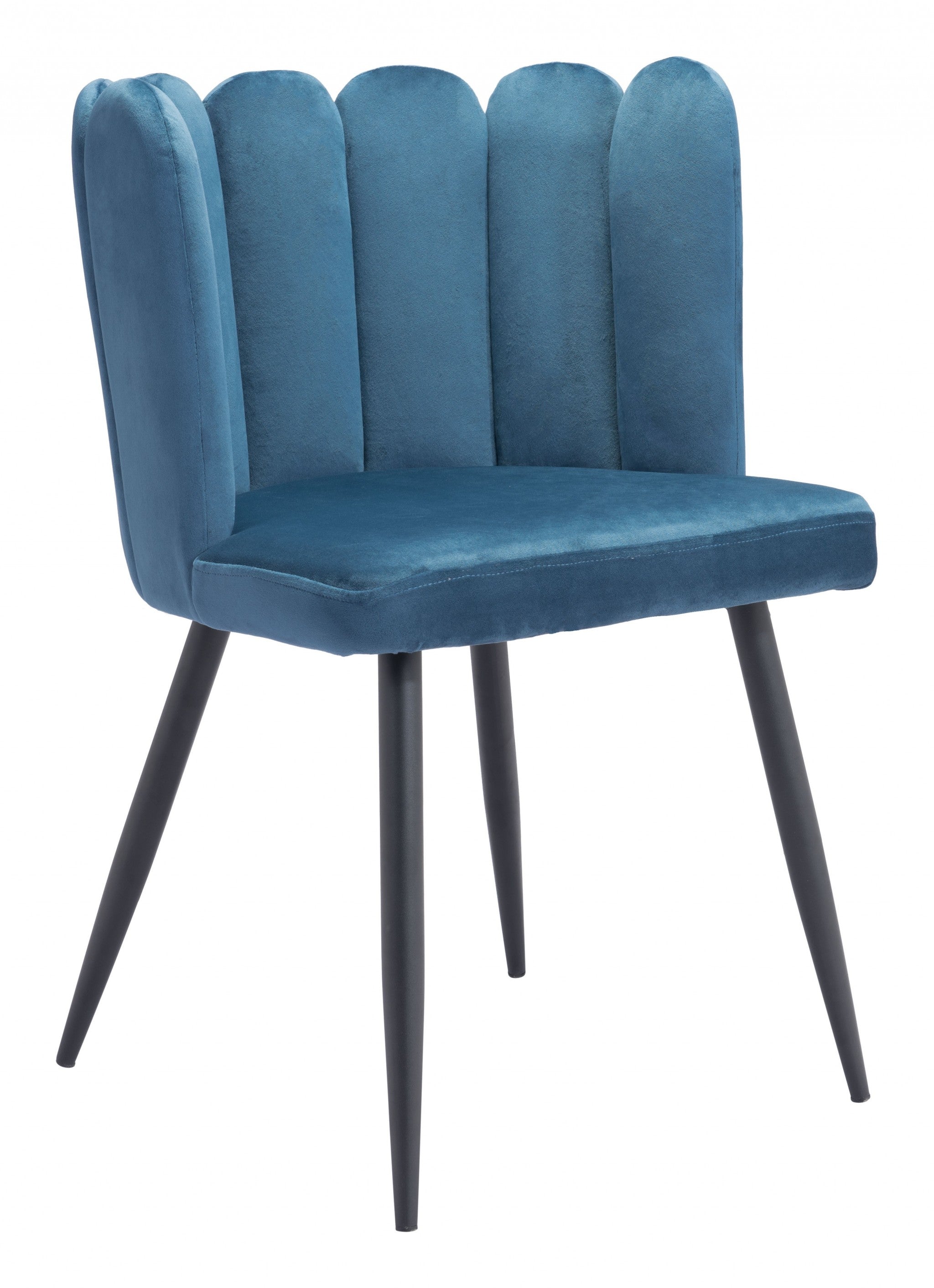 Set of Two Blue Velvet Glam Clam Dining Chairs