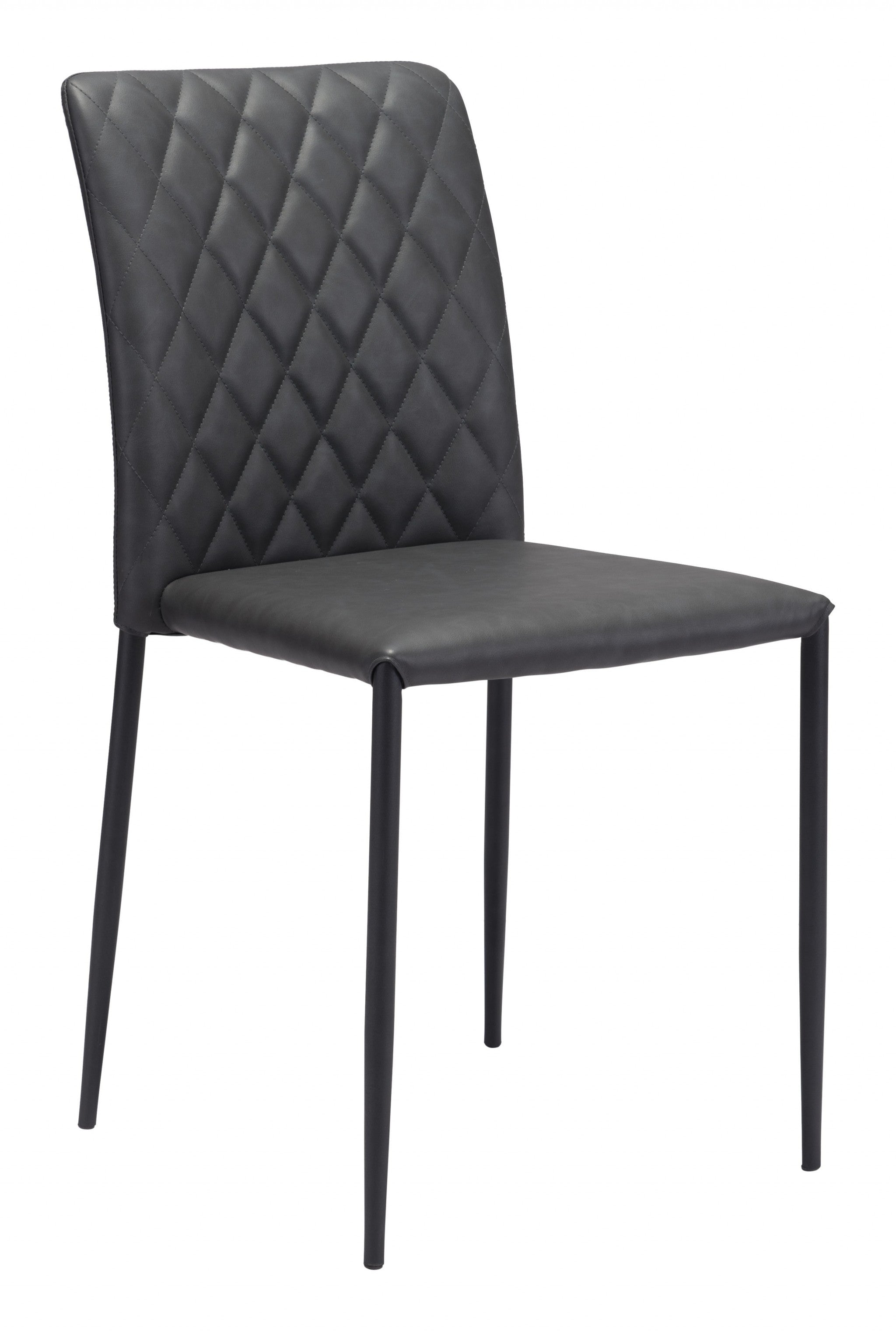 Set of Two Black Faux Leather Diamond Weave Dining Chairs