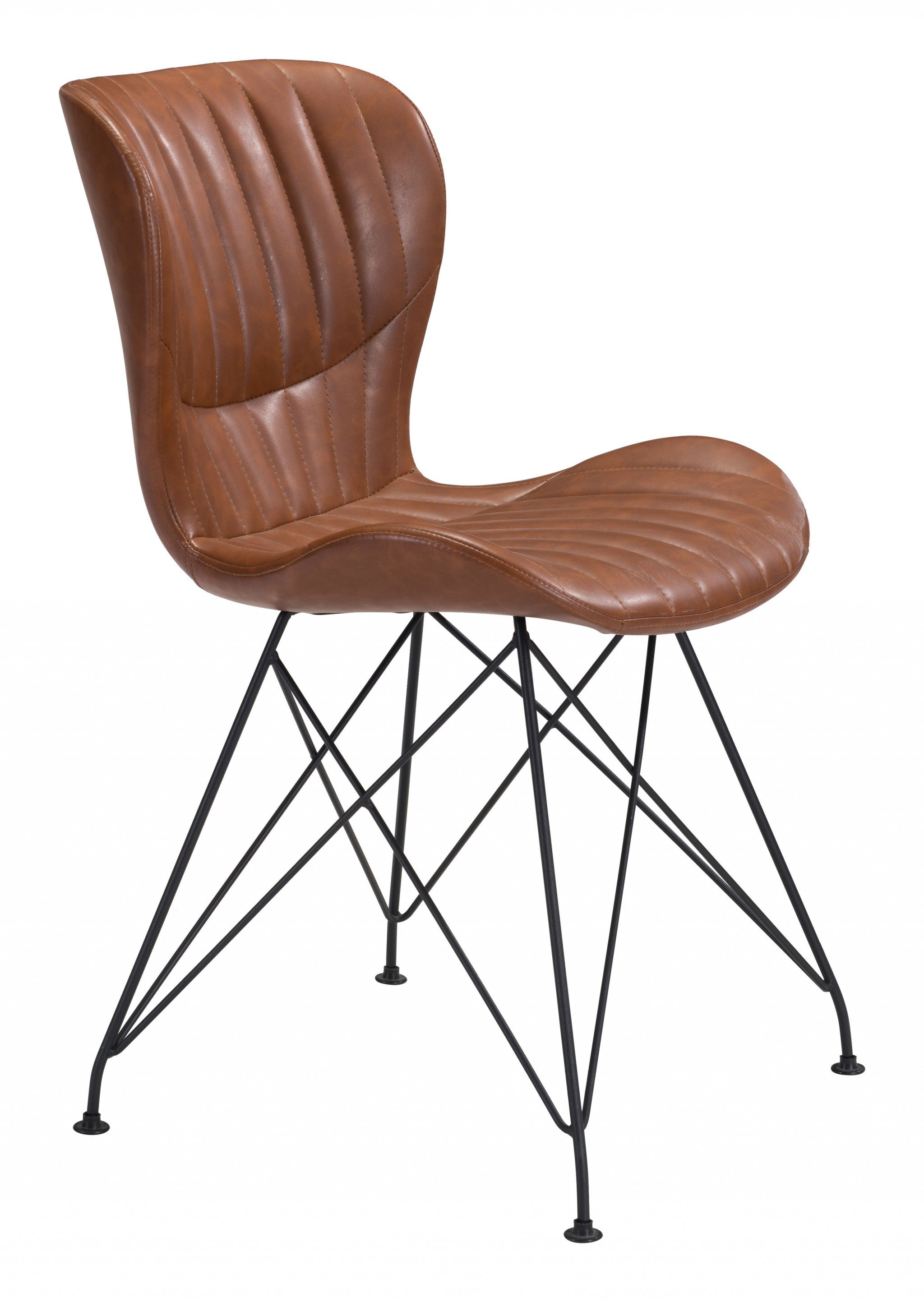 Set of Two Brown Faux Leather Boho Chip Dining Chair