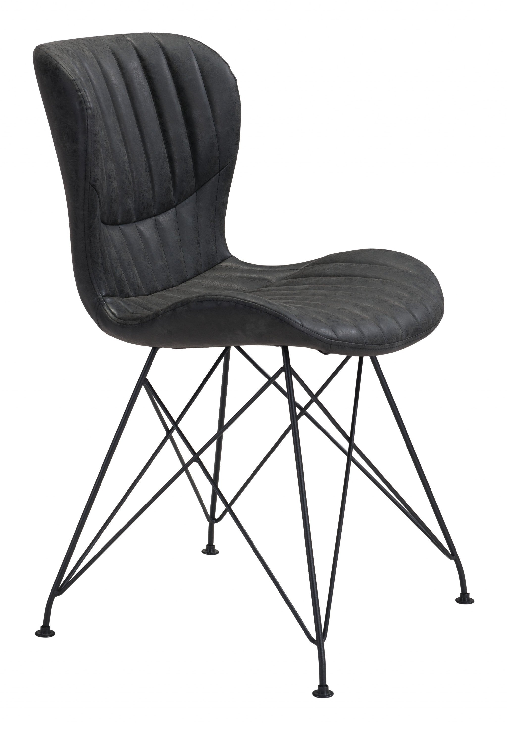 Set of Two Black Faux Leather Boho Chip Dining Chair