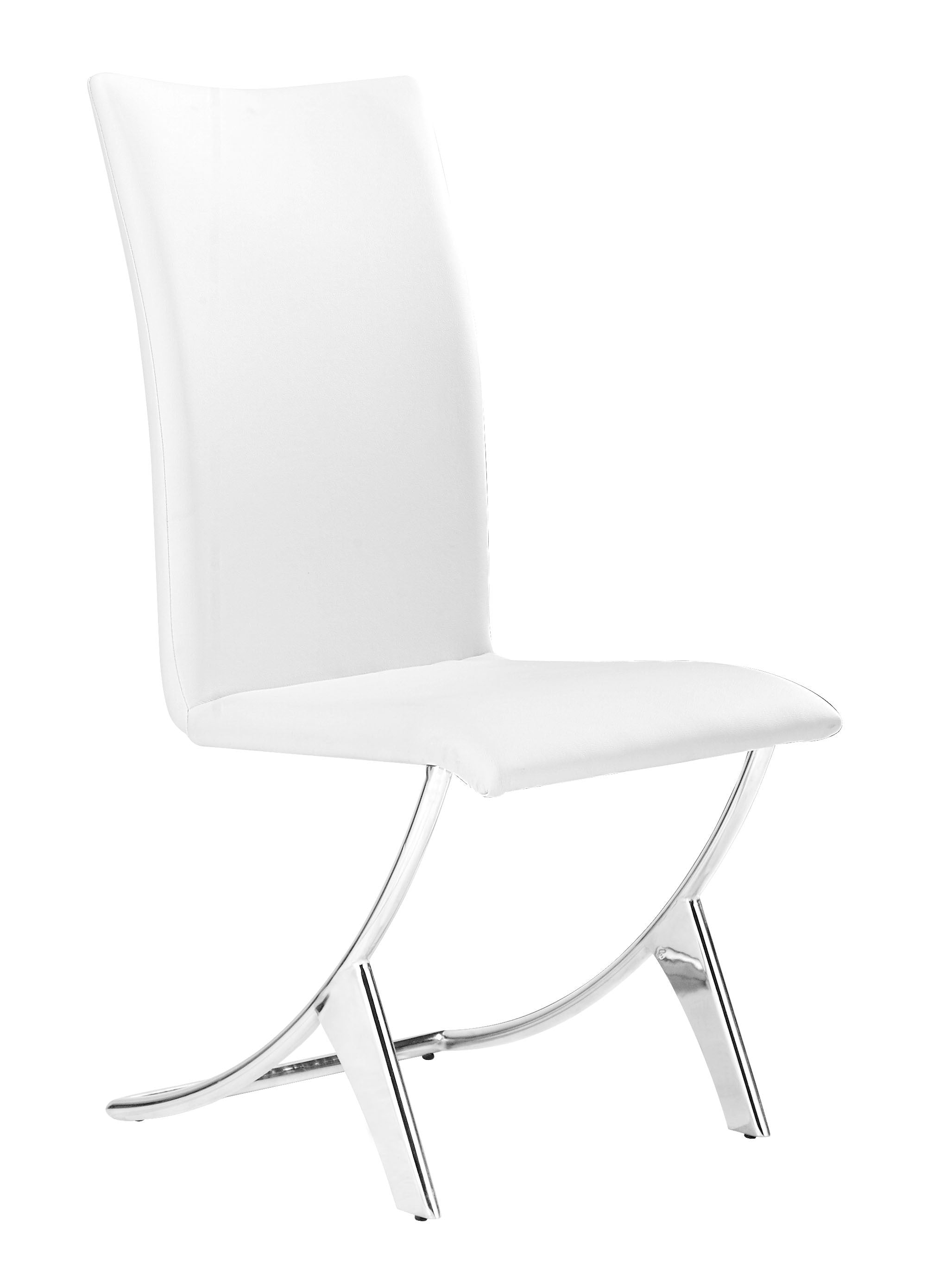 Set of Two Contempo Slim White Faux Leather and Stainless Dining Chairs