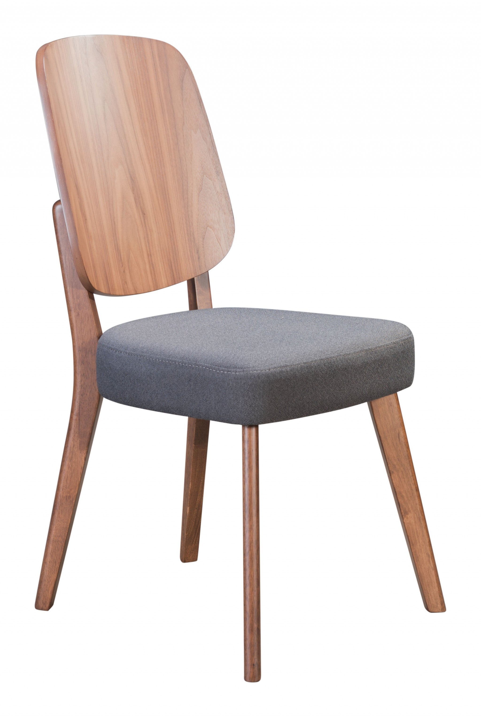 Set of Two Walnut and Dark Gray Modern Retro Dining Chairs