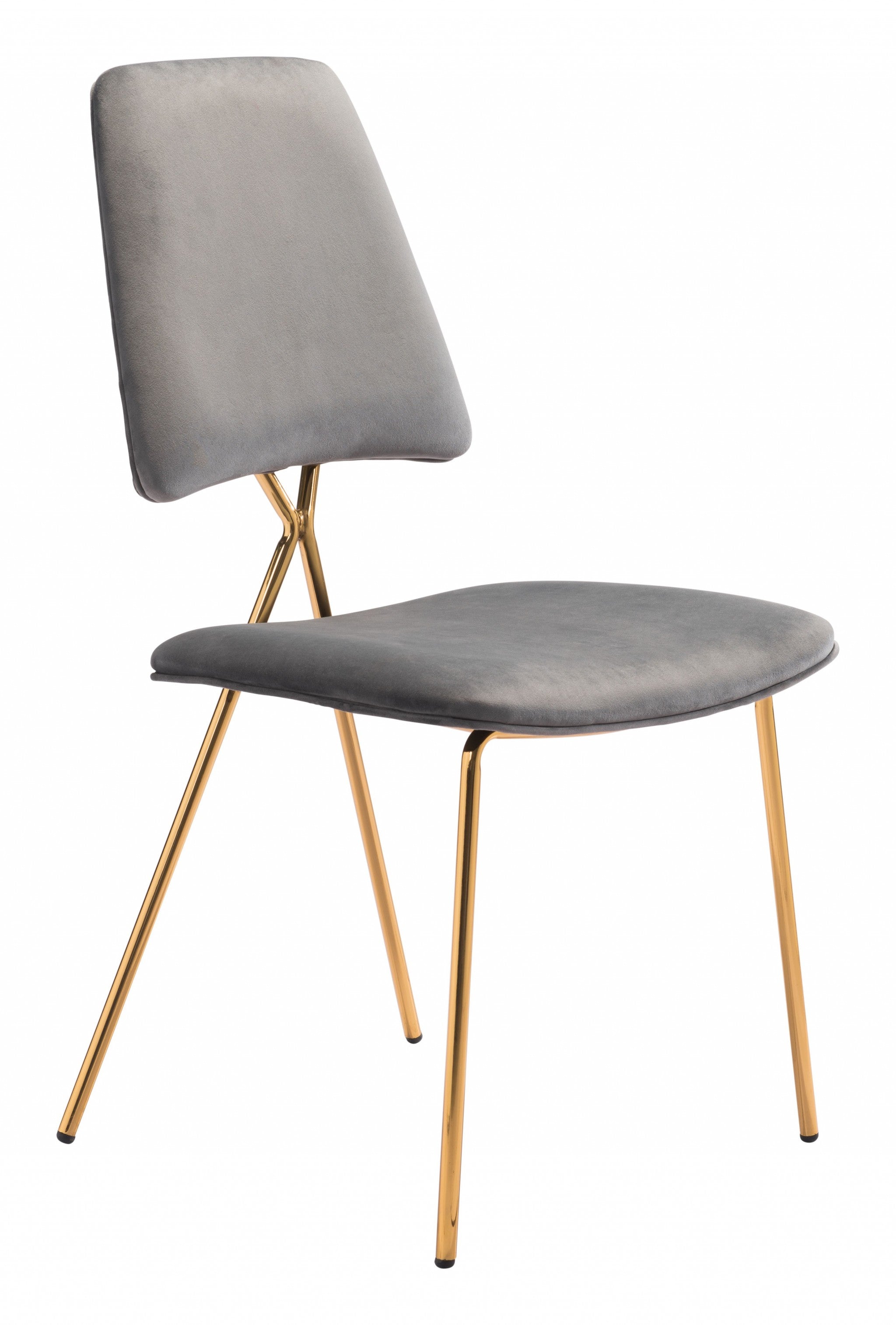 Set of Two Gray and Gold Modern X Dining Chairs