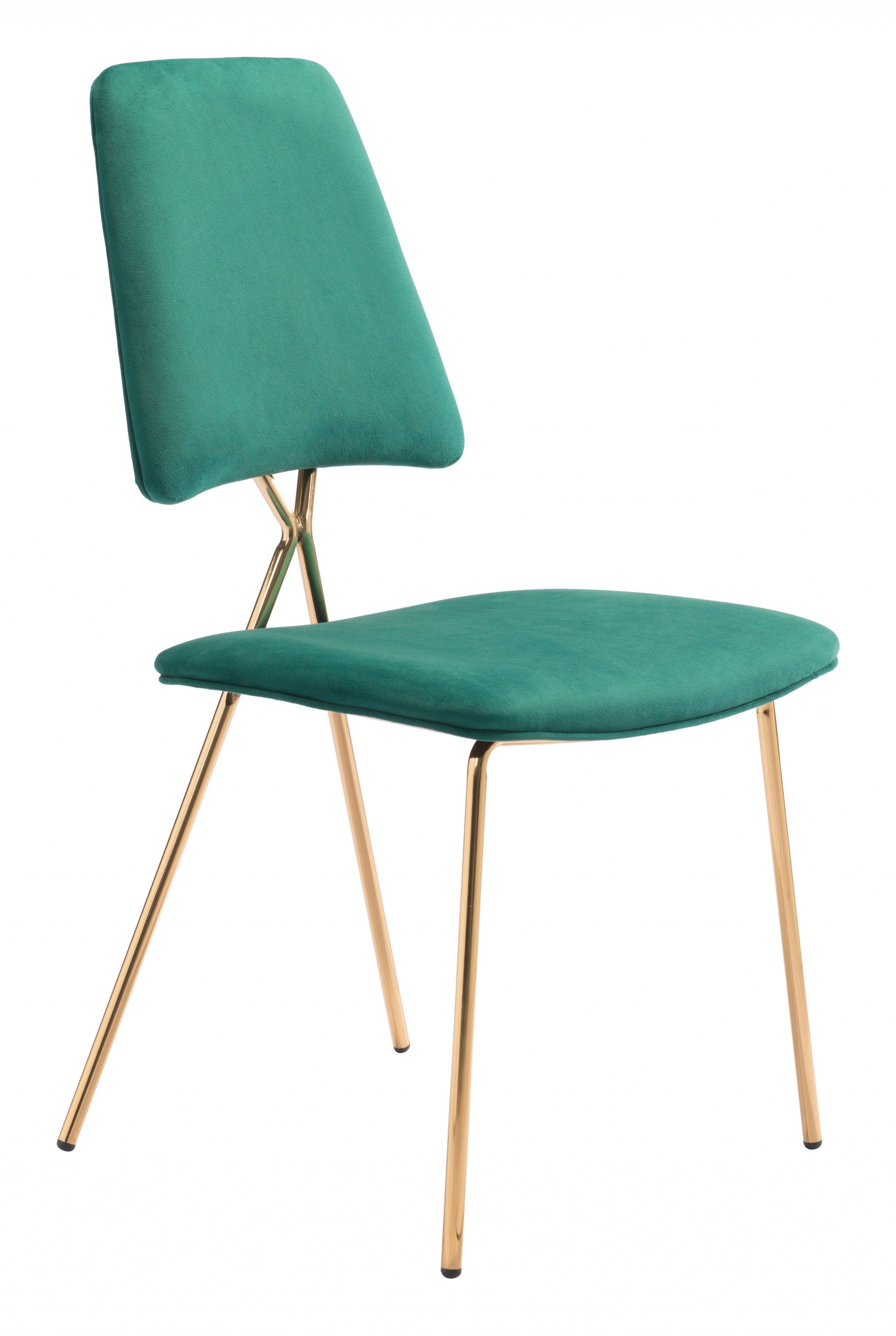 Set of Two Green and Gold Modern X Dining Chairs