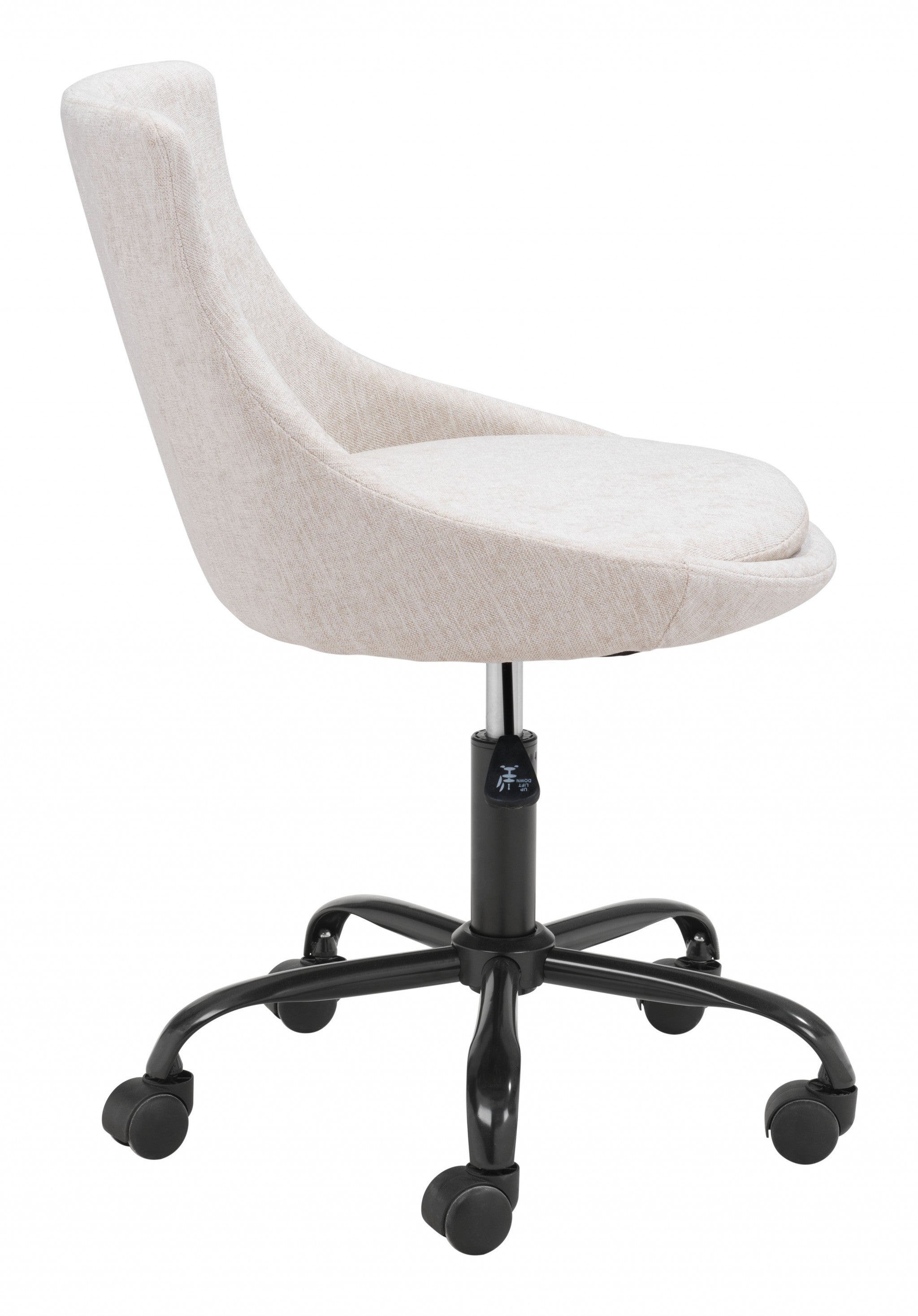 Beige Linen Look Round Armless Rolling Office Chair