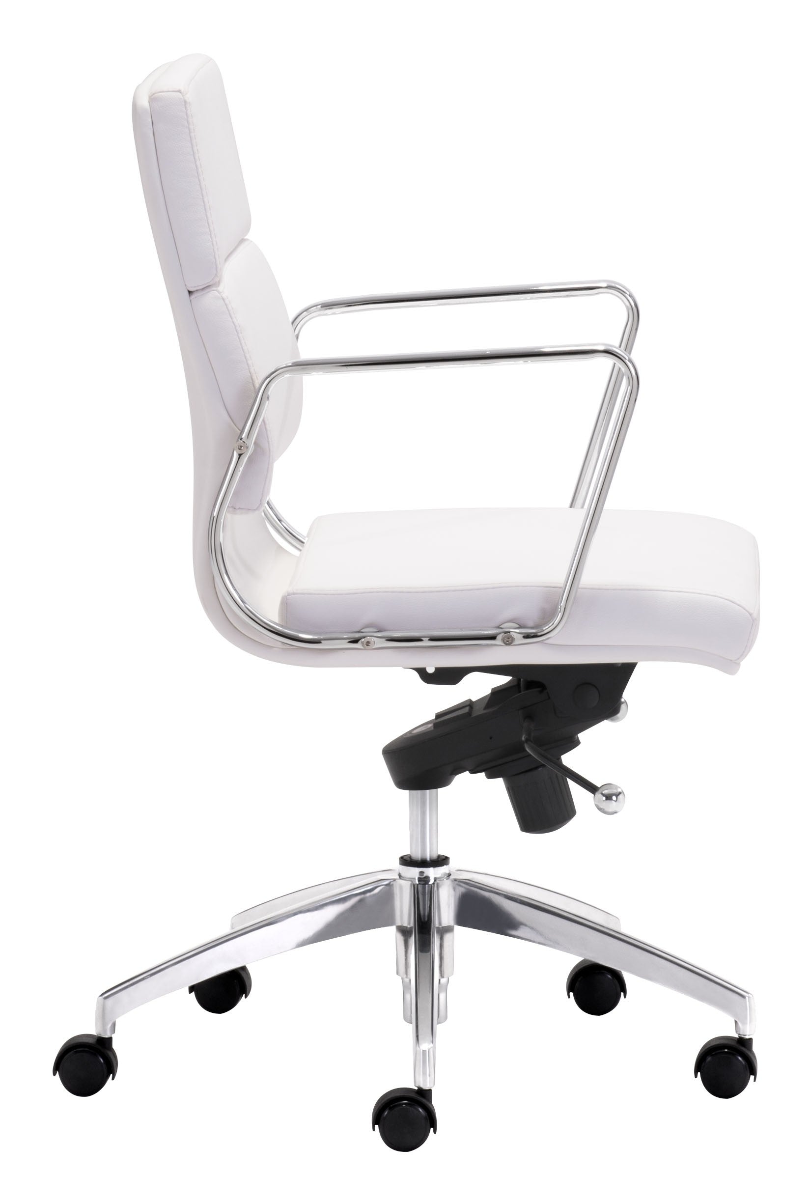 Chrome and White Faux Leather Leather Low Back Office Chair