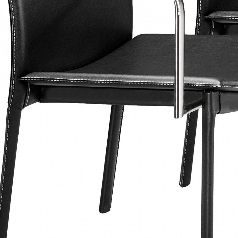 Set of Two Chrome Black Faux Leather Armchairs