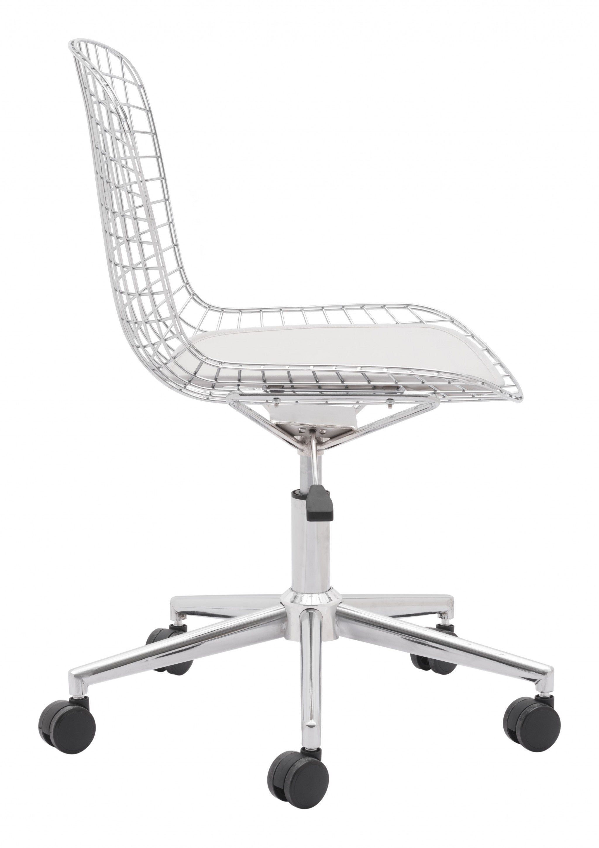 Chrome Wire Grid White Cushion Desk Chair