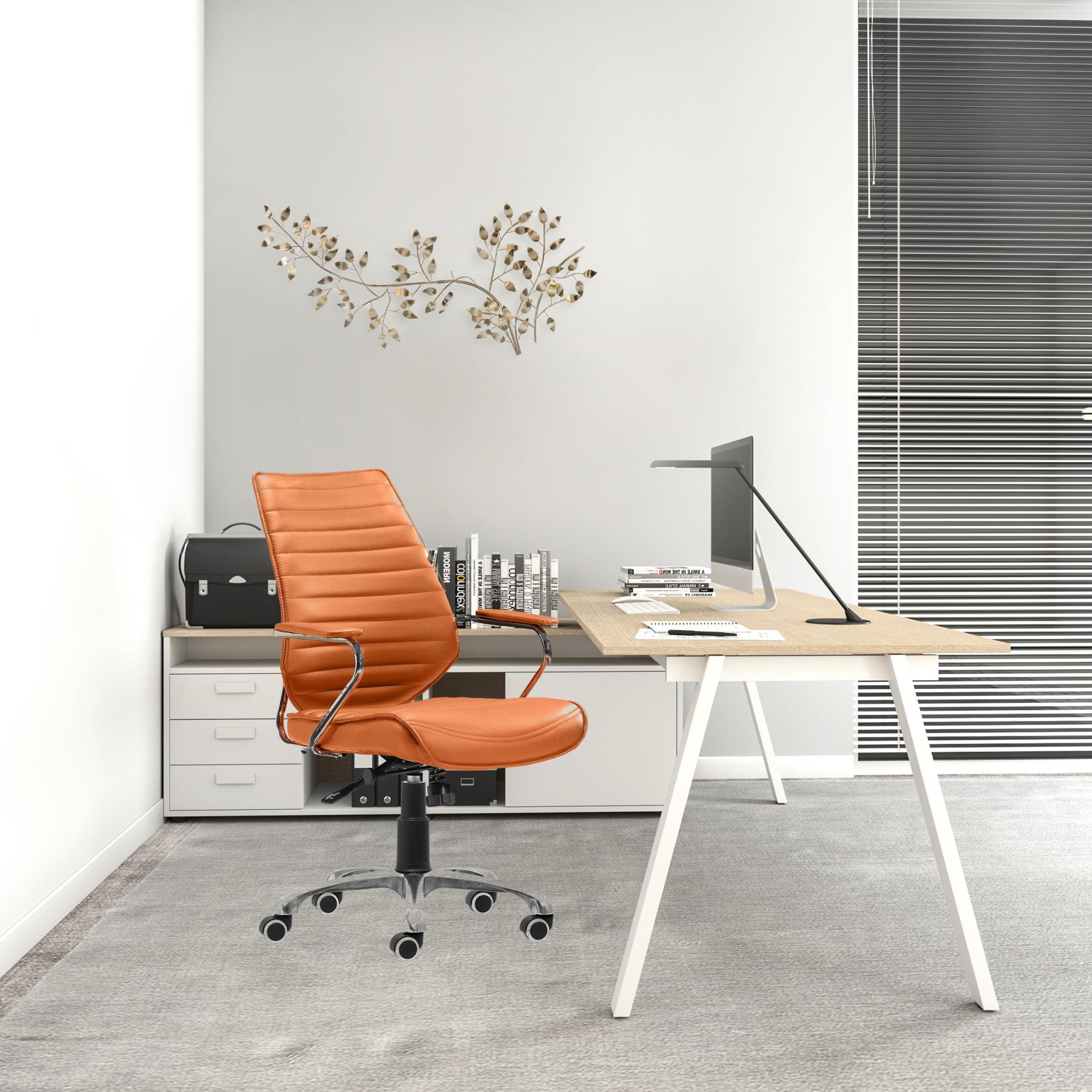 Orange Faux Leather Executive Channel Back Rolling Office Chair