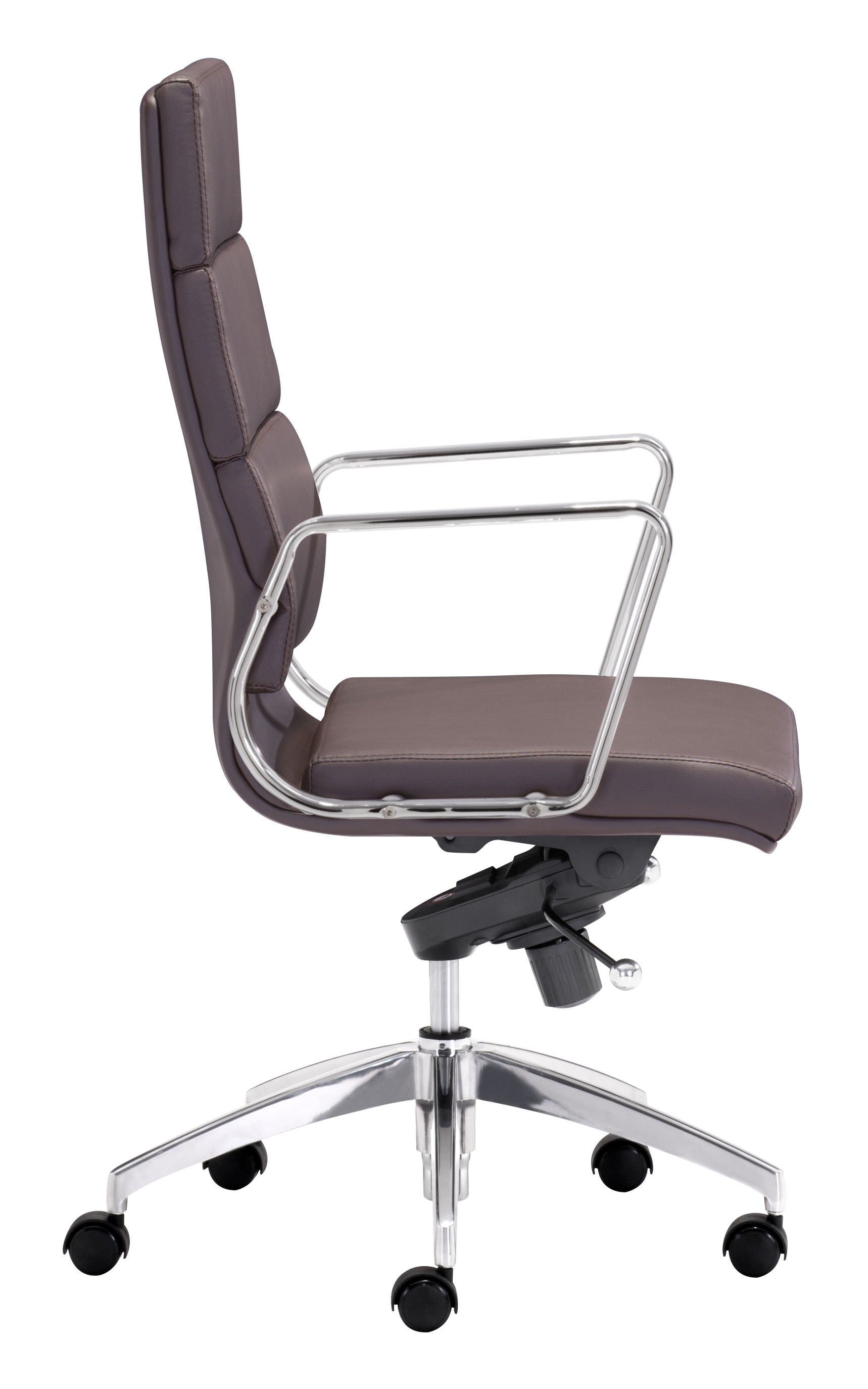 Chrome and White Faux Leather Leather High Back Office Chair