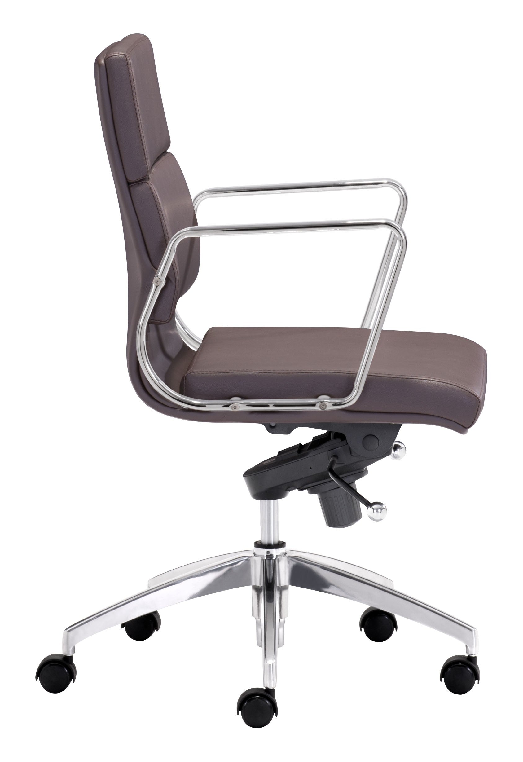 Chrome and Brown Faux Leather Leather Low Back Office Chair