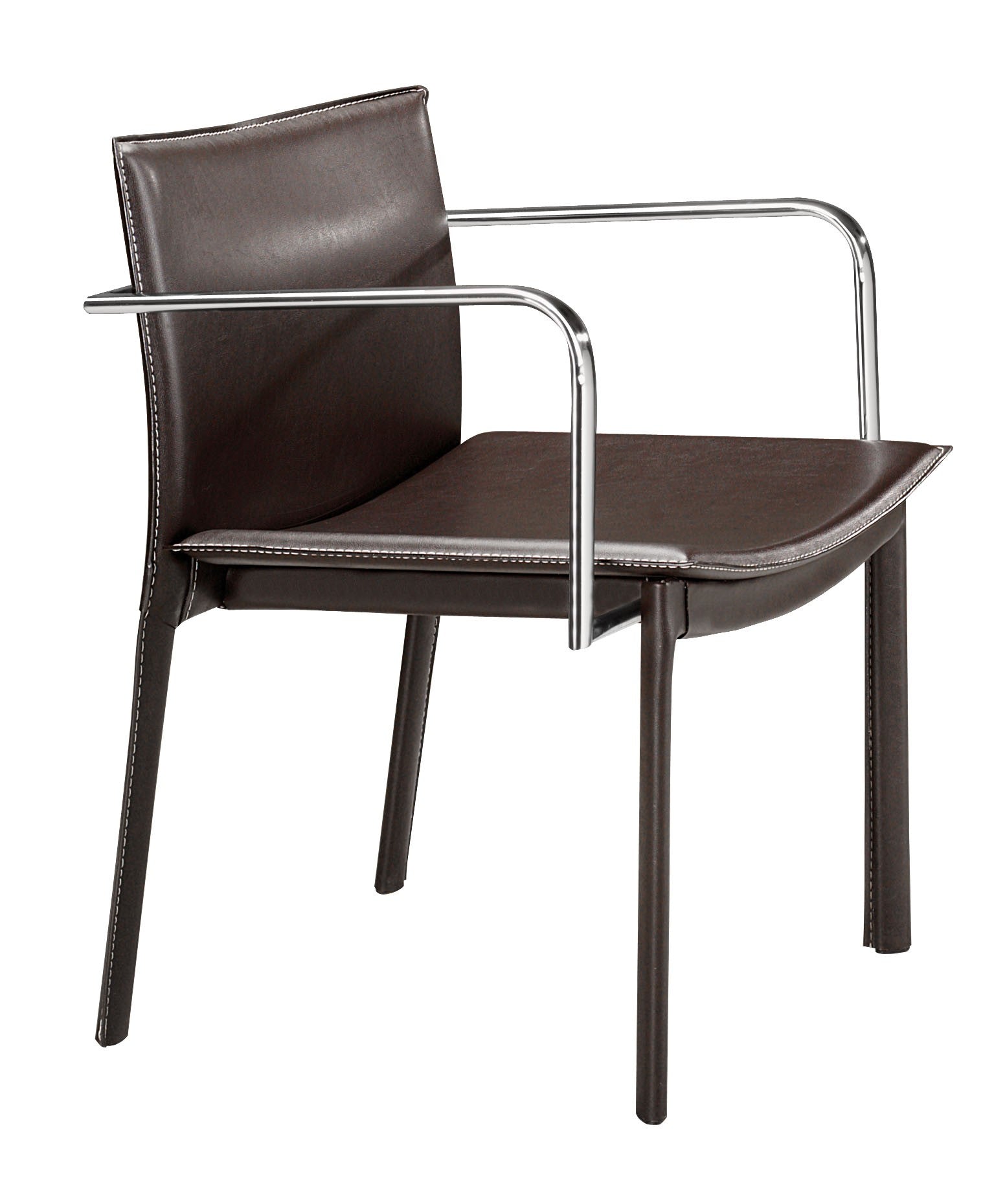 Set of Two Chrome Dark Brown Faux Leather Armchairs