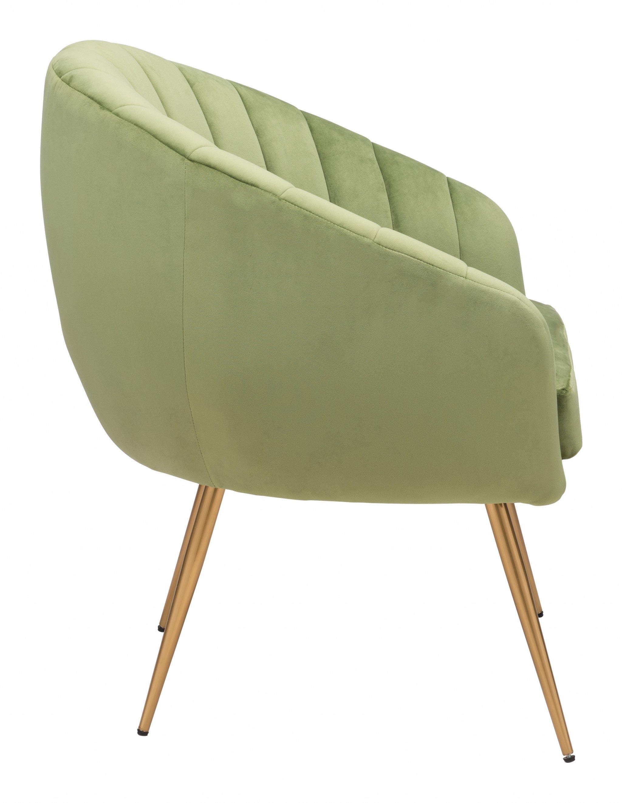 Mossy Green and Gold Curve Vertical Channel Accent Club Chair