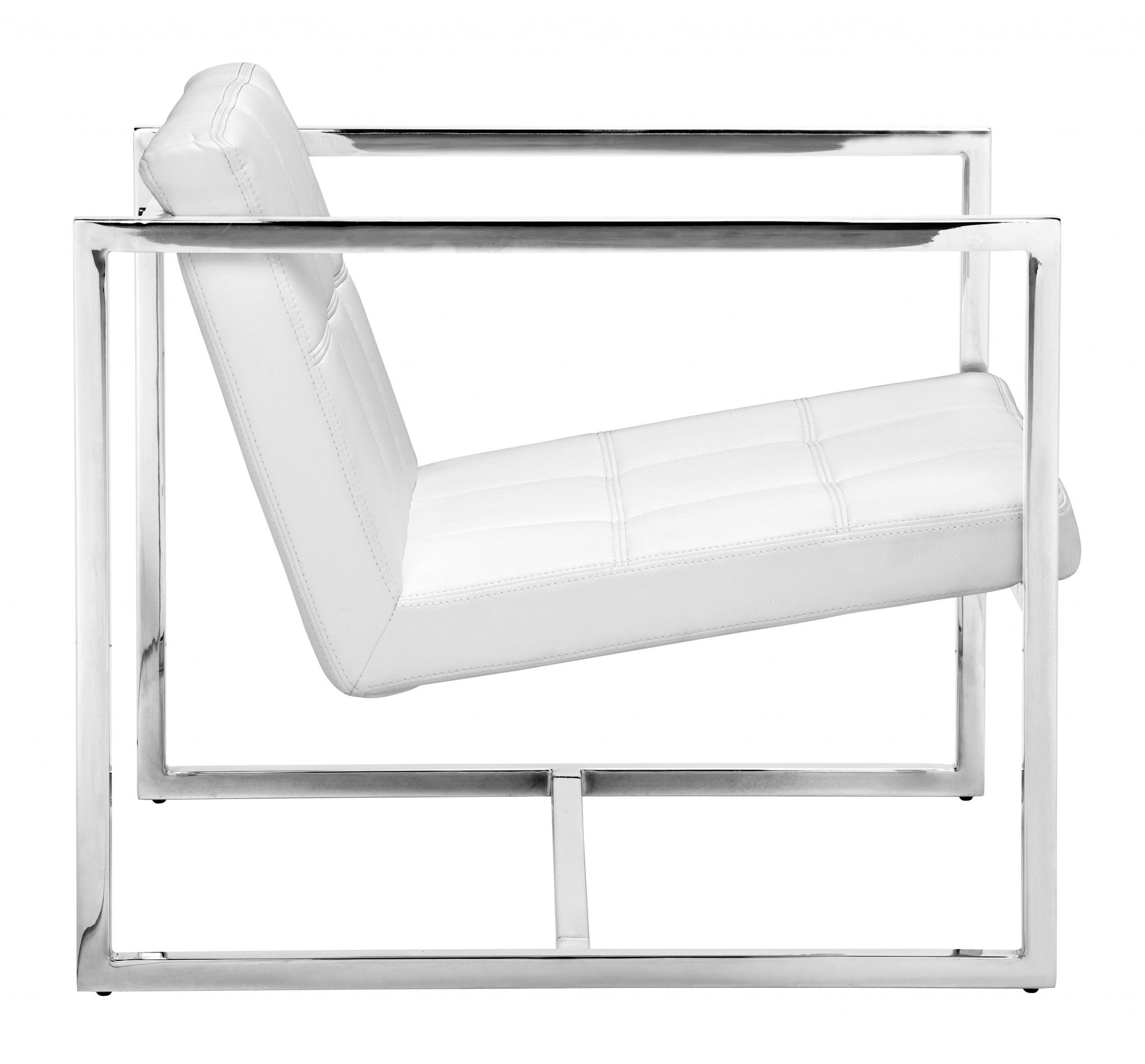 Chrome Cubed White Faux Leather Armchair