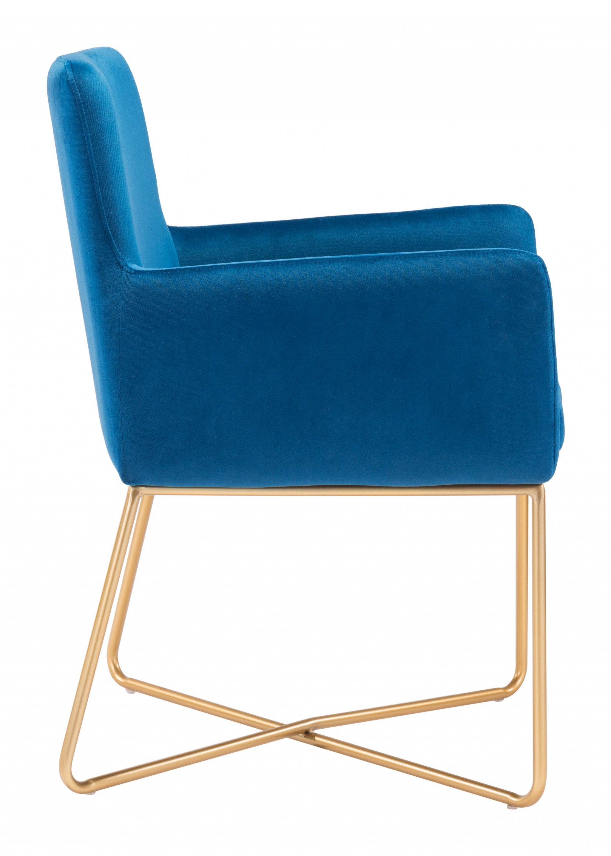 Gold Royal Blue Velvet Accent Armchair