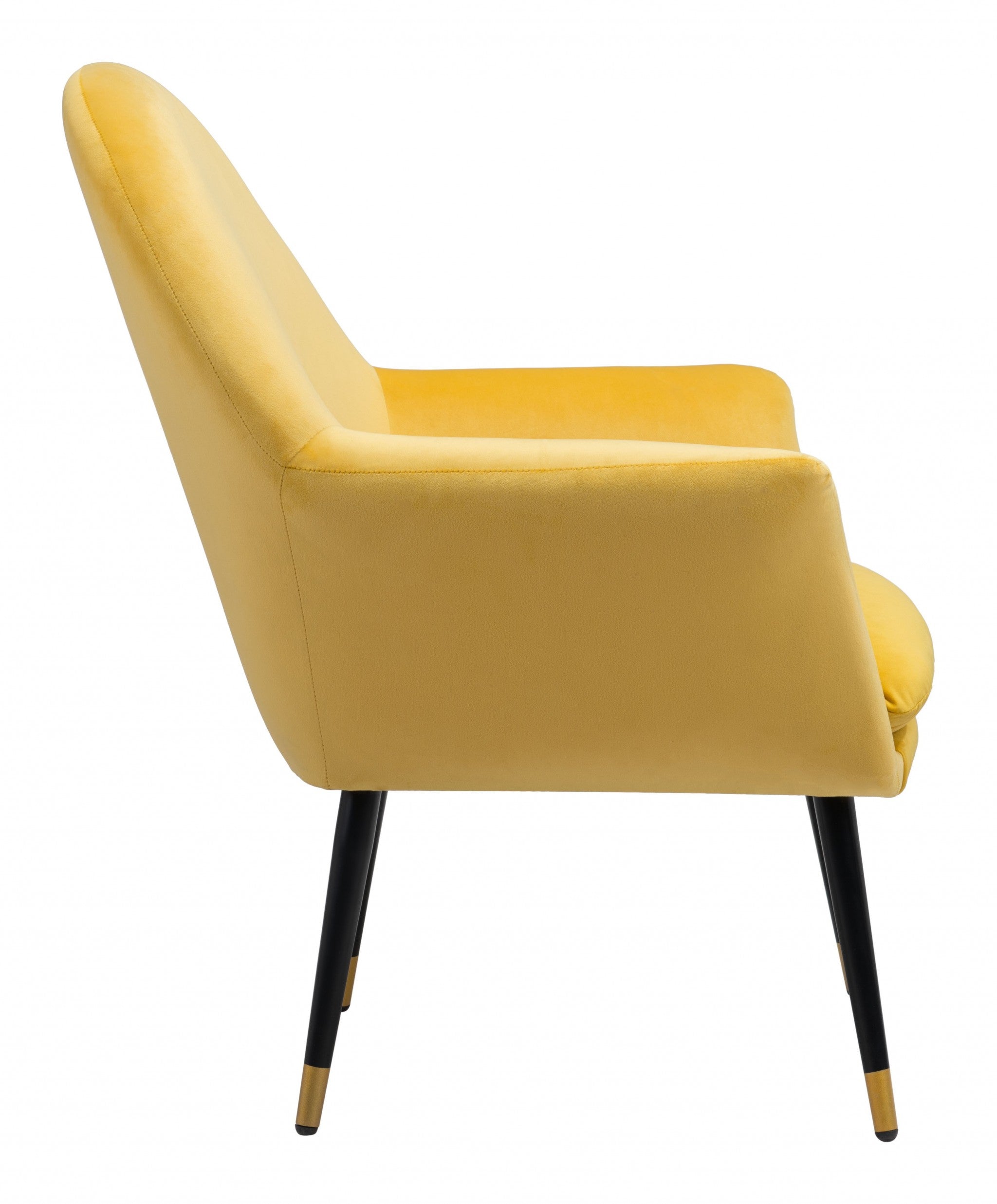 Golden Yellow Comfy Curvy Velvet and Black Accent Chair