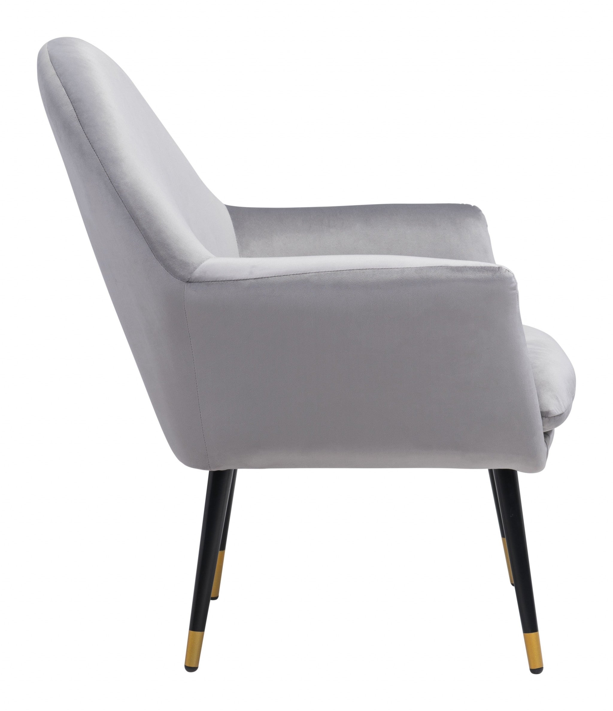 Gray Comfy Curvy Velvet and Black Accent Chair