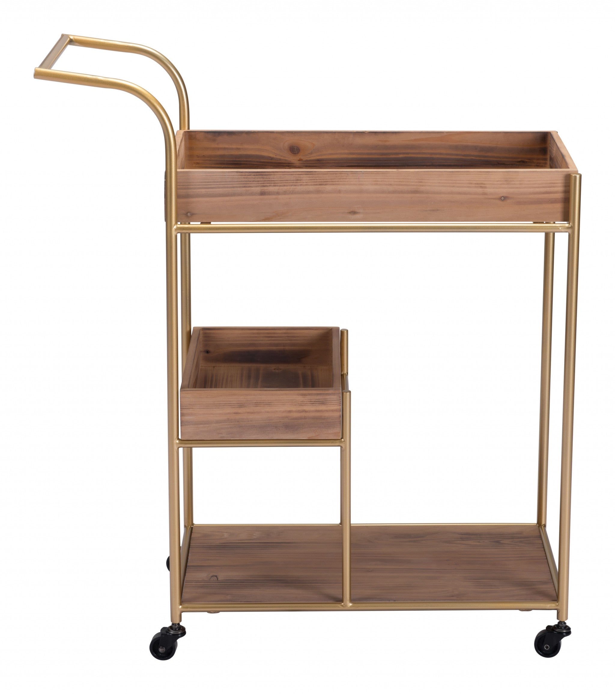 Three Level Brown and Gold Bar Cart