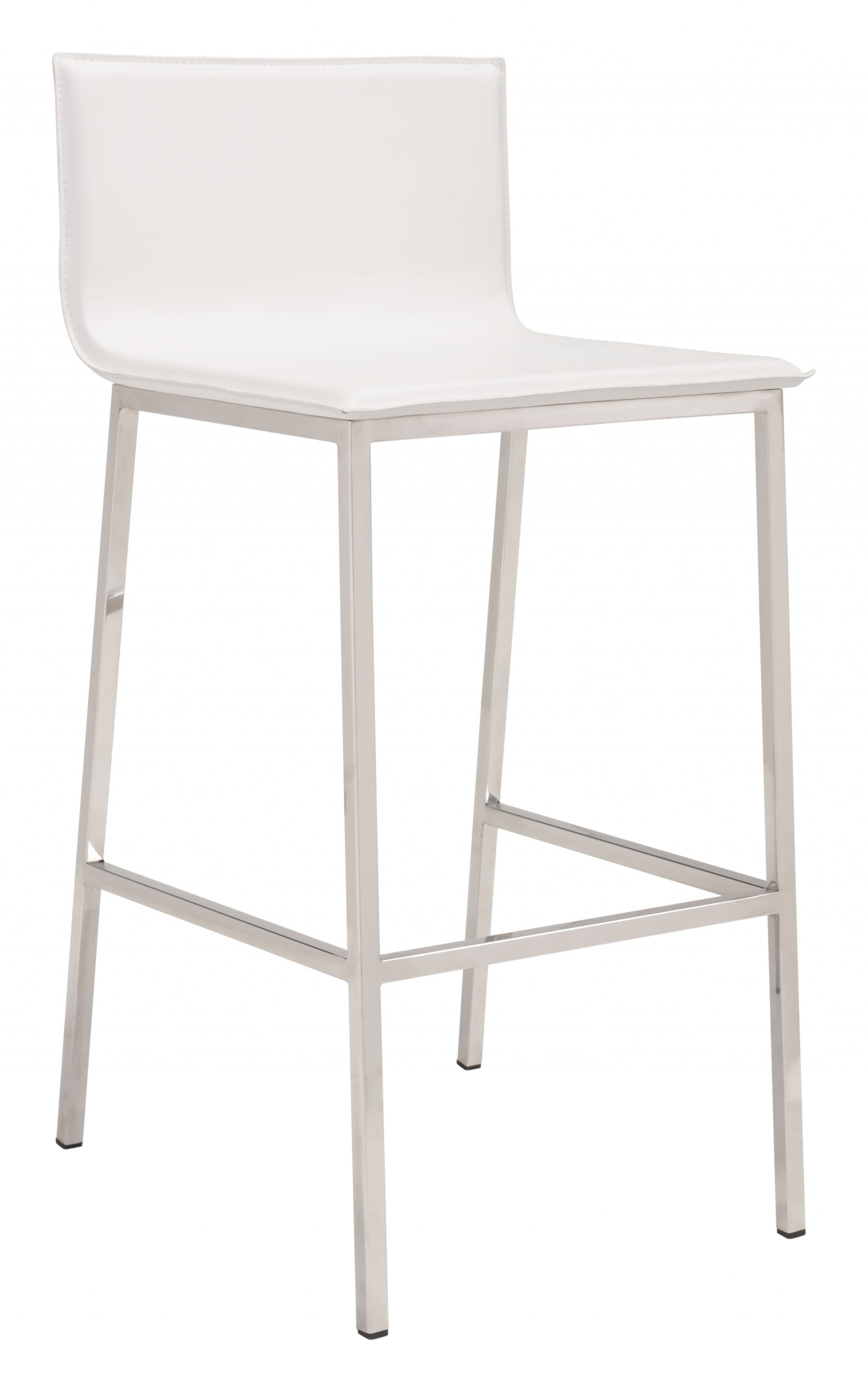 Set of Two Designer White Faux Leather and Steel Barstools