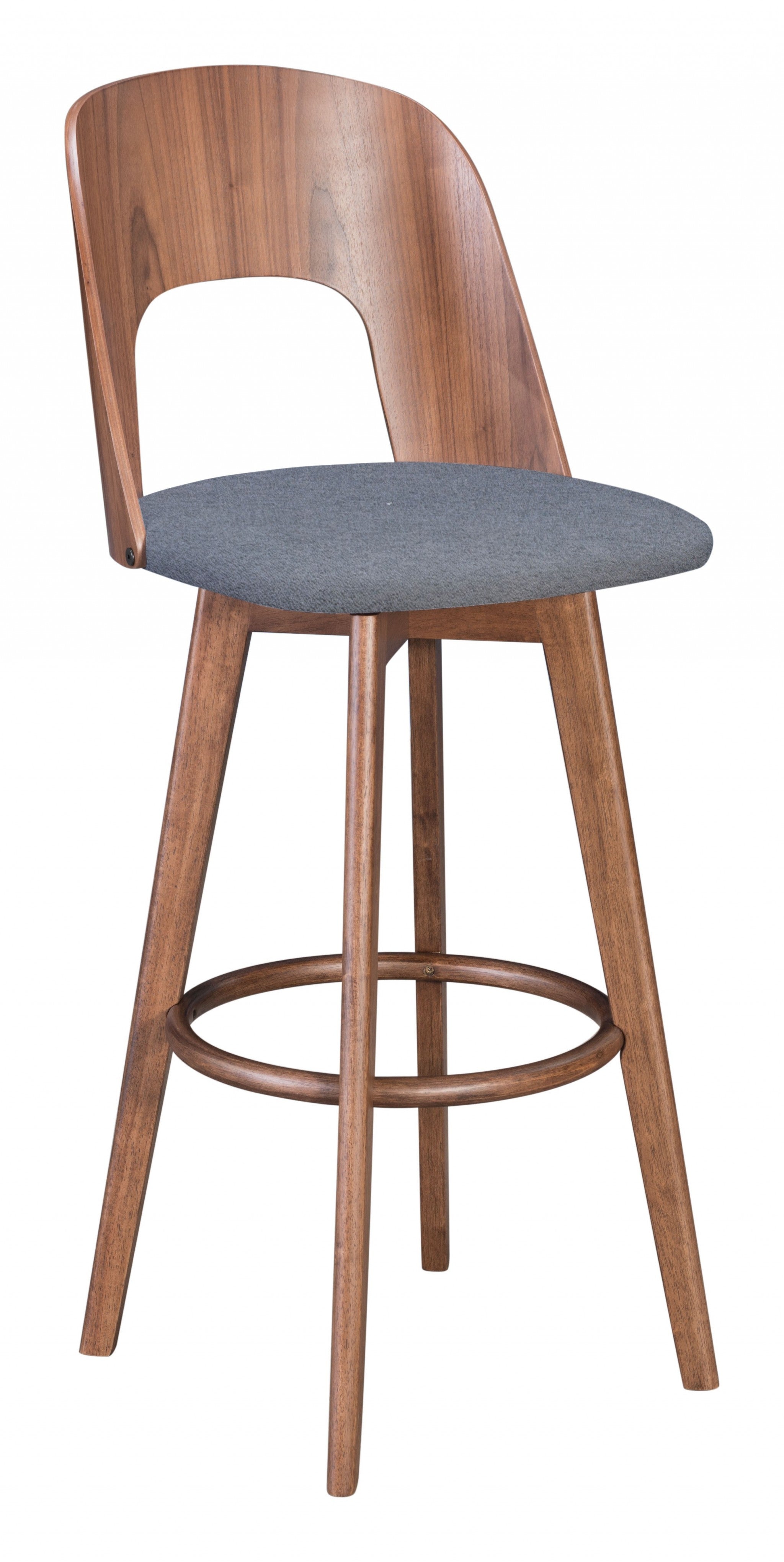 Set of Two Walnut and Dark Gray Modern Retro Bar Chairs