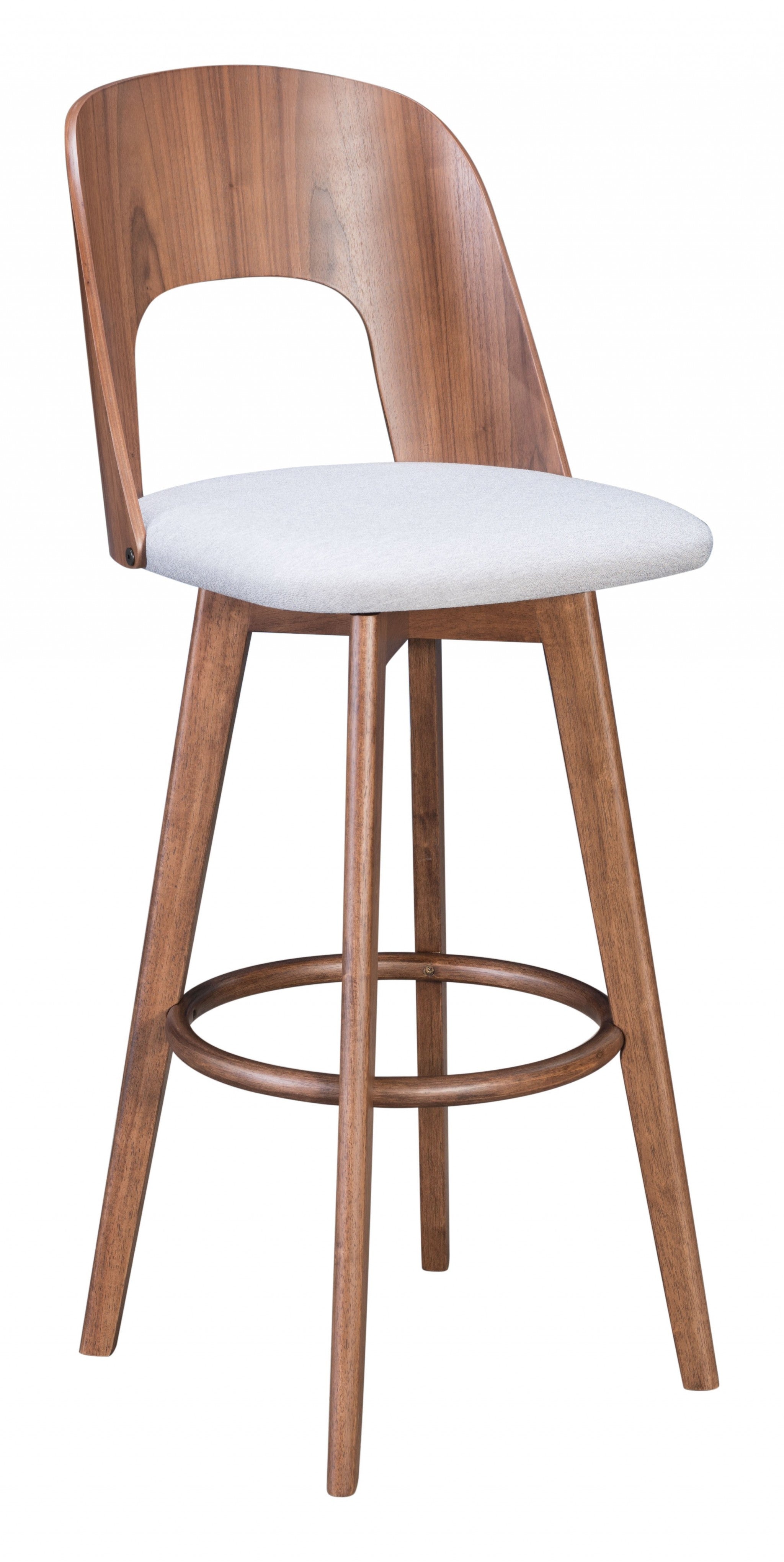 Set of Two Walnut and Light Gray Modern Retro Bar Chairs