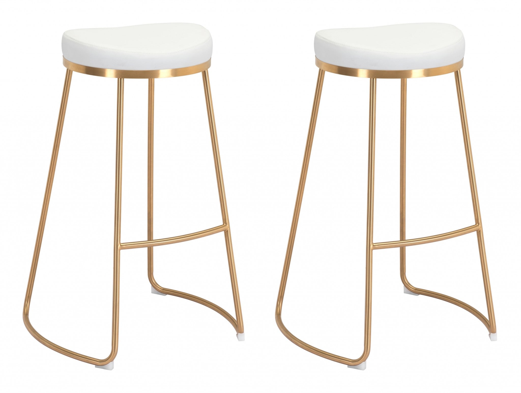 Set of Two White and Gold Modern Glam Geo Backless Barstools