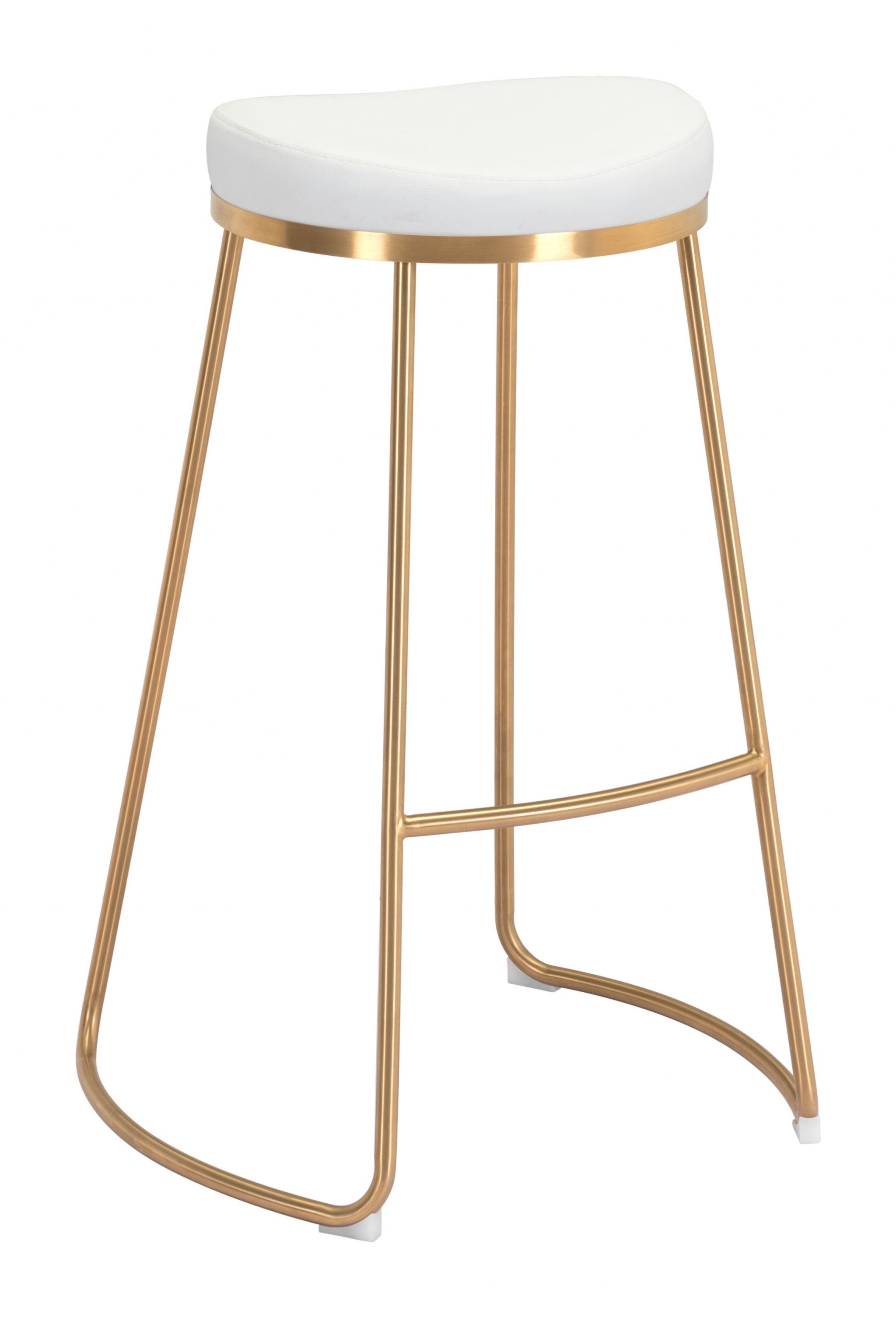 Set of Two White and Gold Modern Glam Geo Backless Barstools