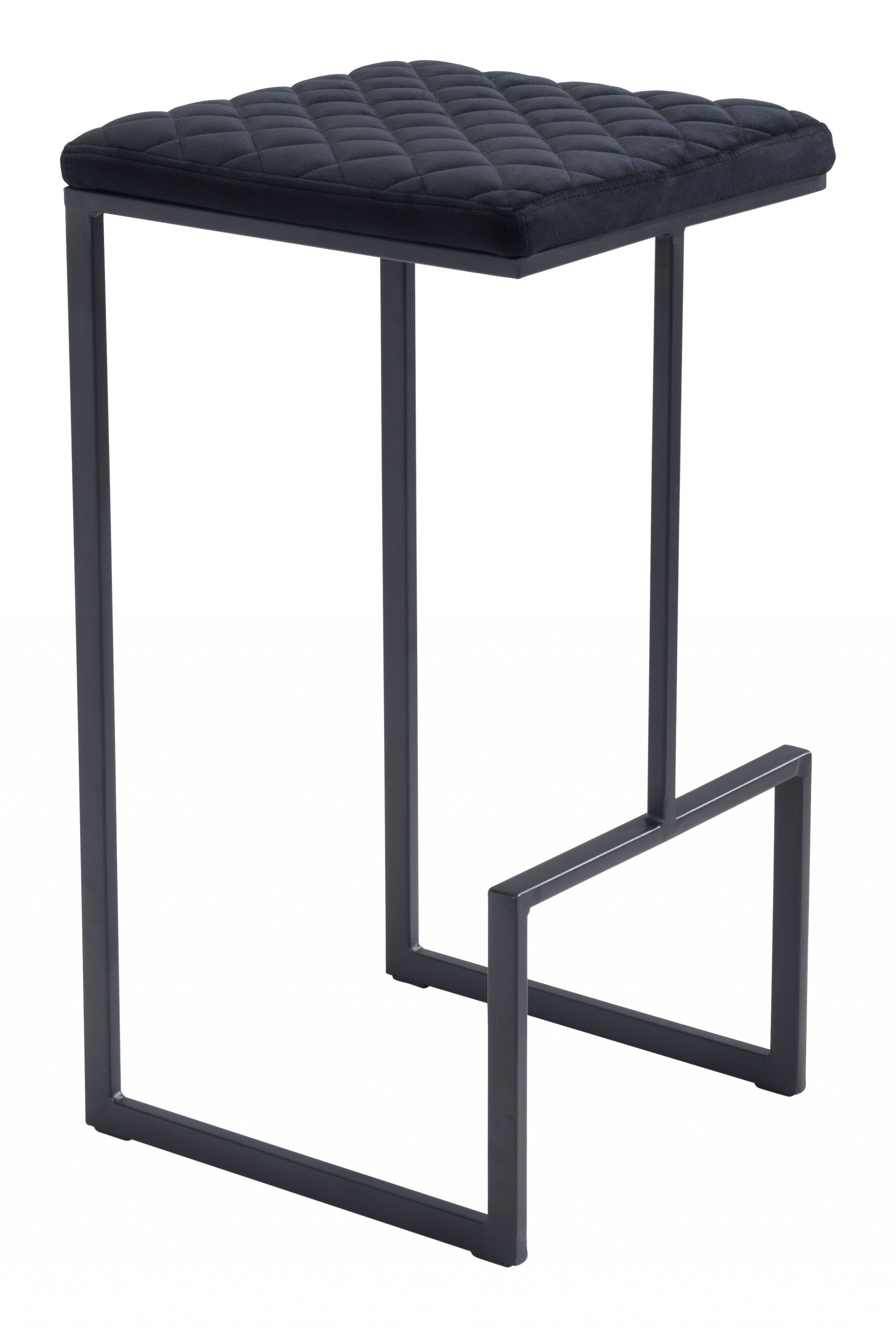 Black Modern Geo Waffle Seat Backless Barstool