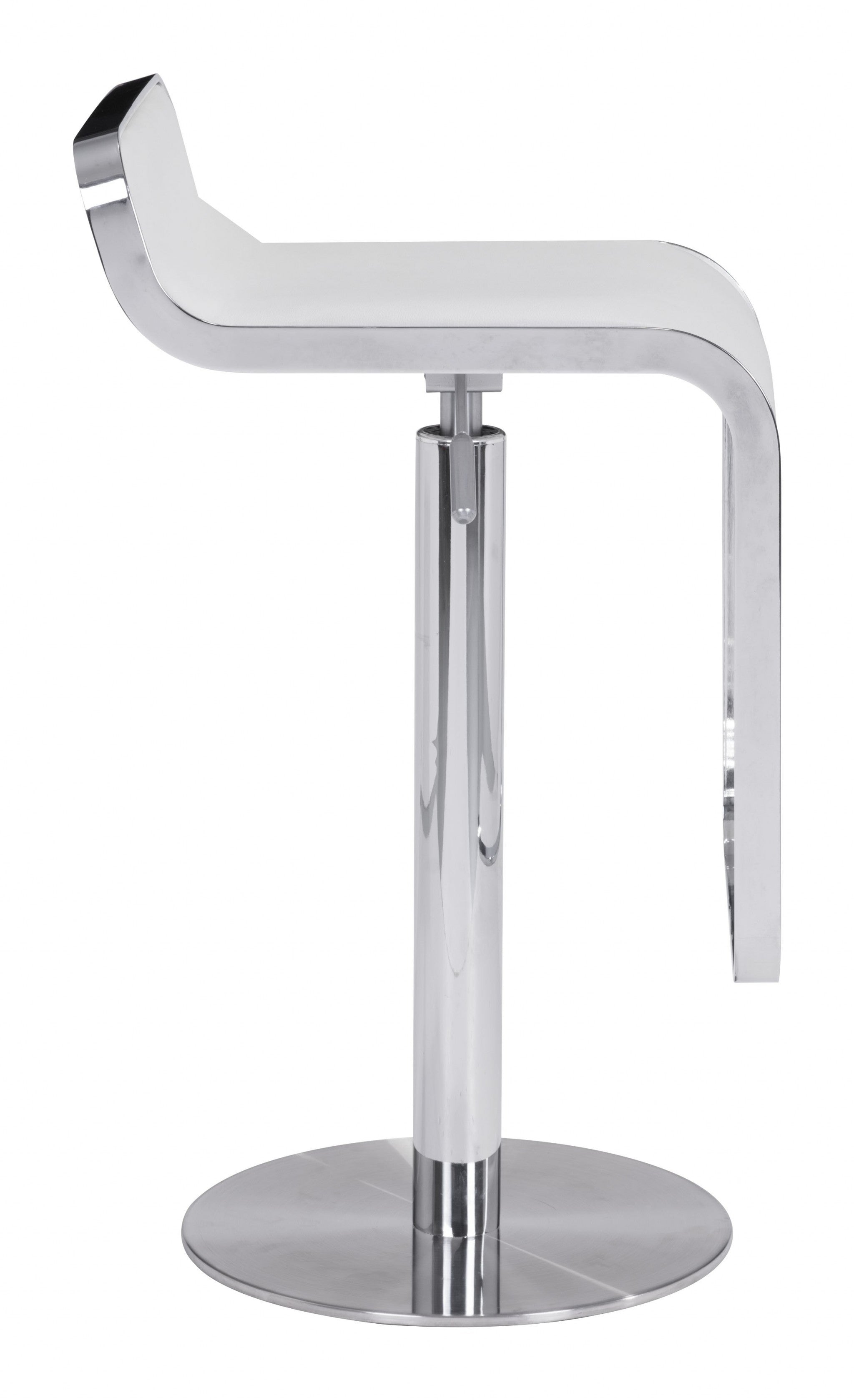 Modern White Faux Leather and Chrome Adjustable Pedestal Barstool