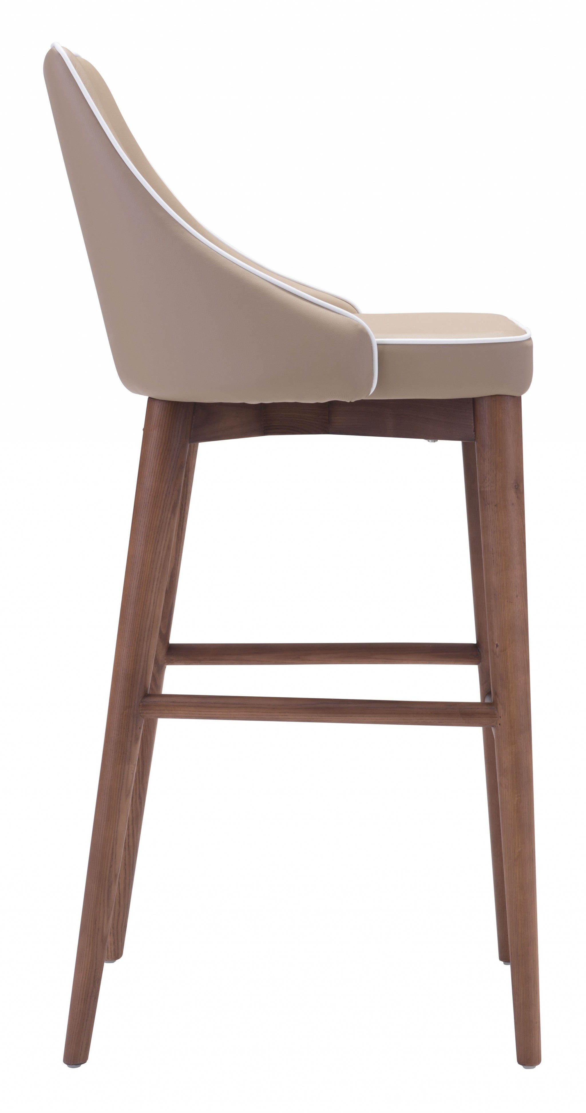 Beige with White Piping and Walnut Bar Chair
