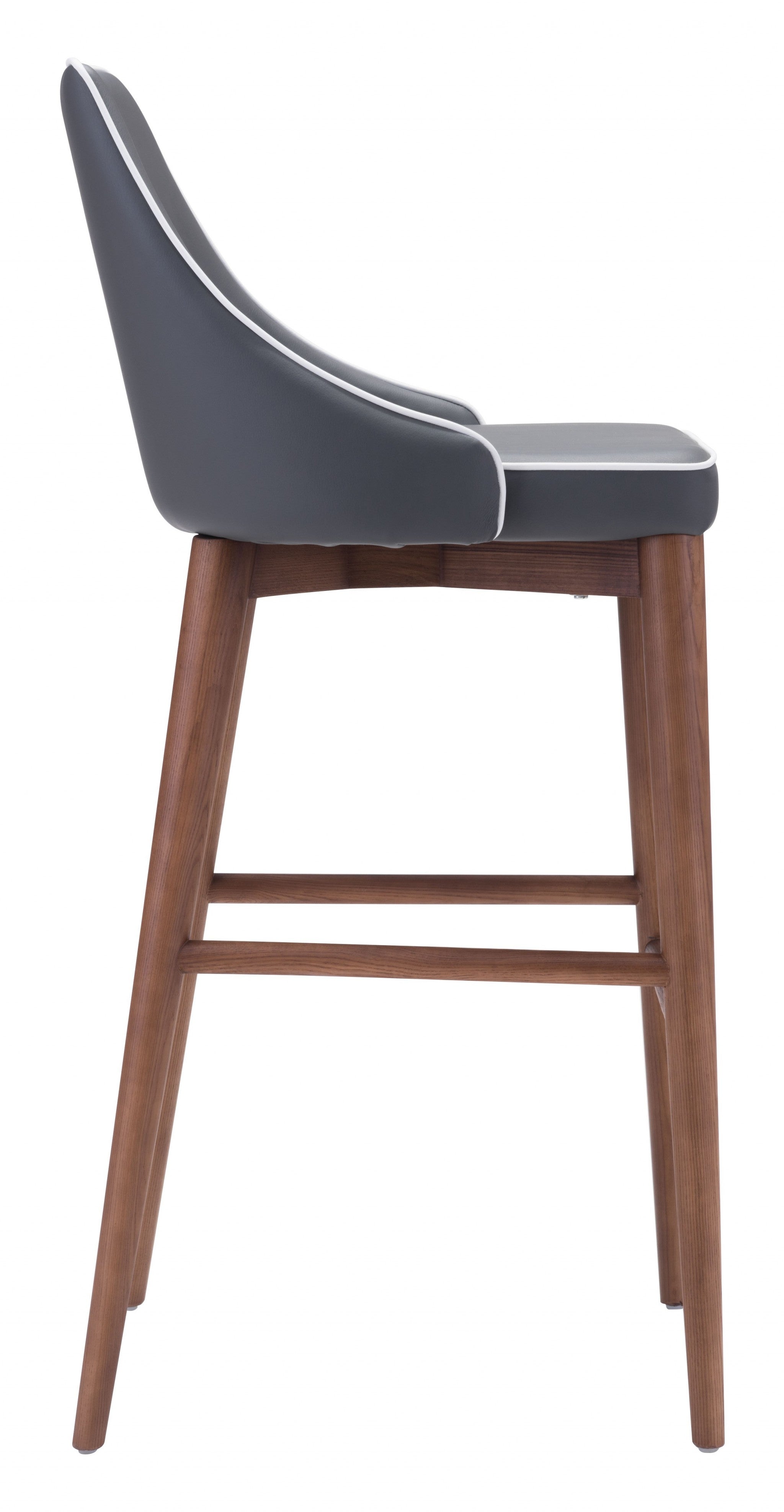 Dark Gray with White Piping and Walnut Bar Chair