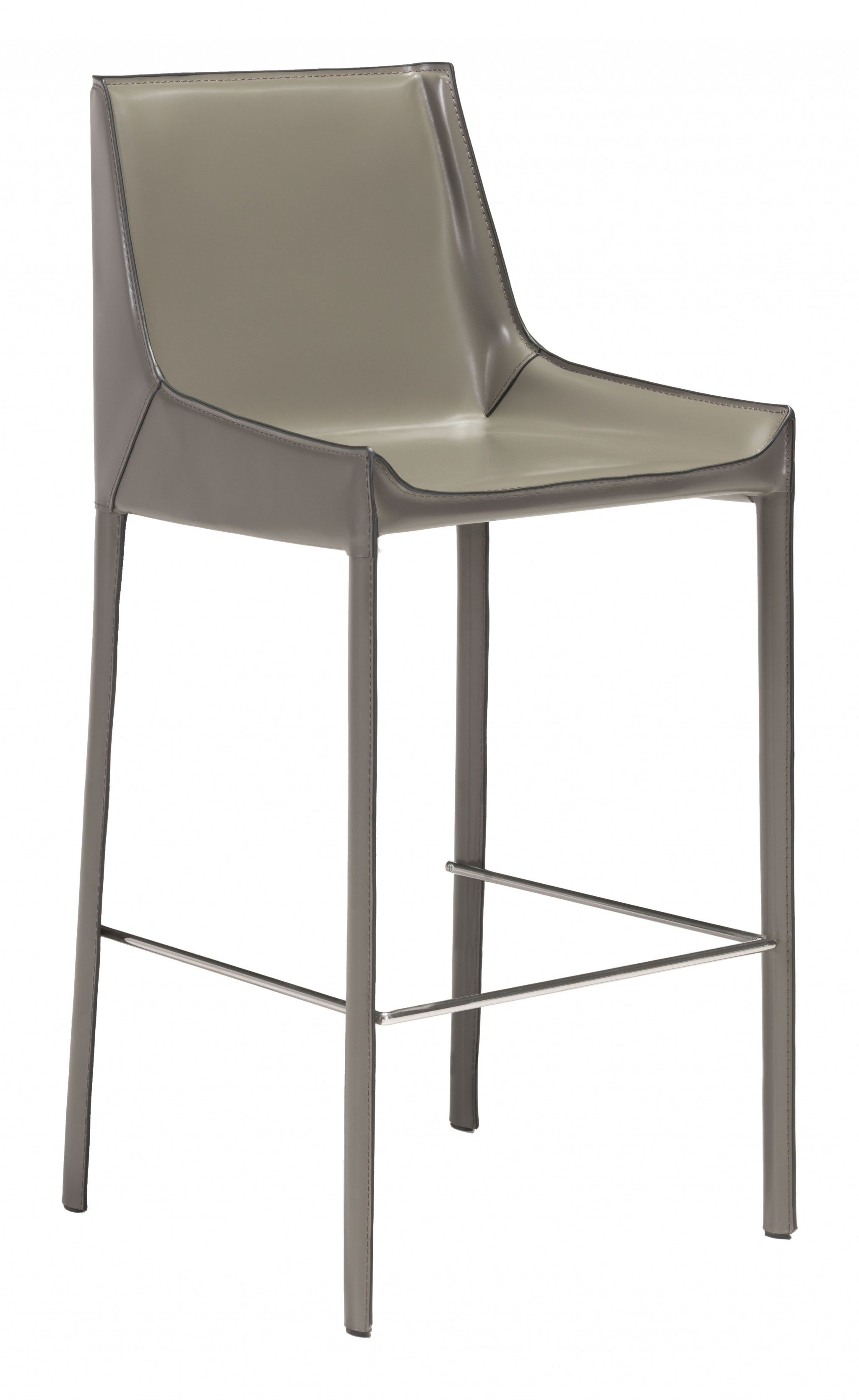 Set of Two Gray Leather Bar Chairs