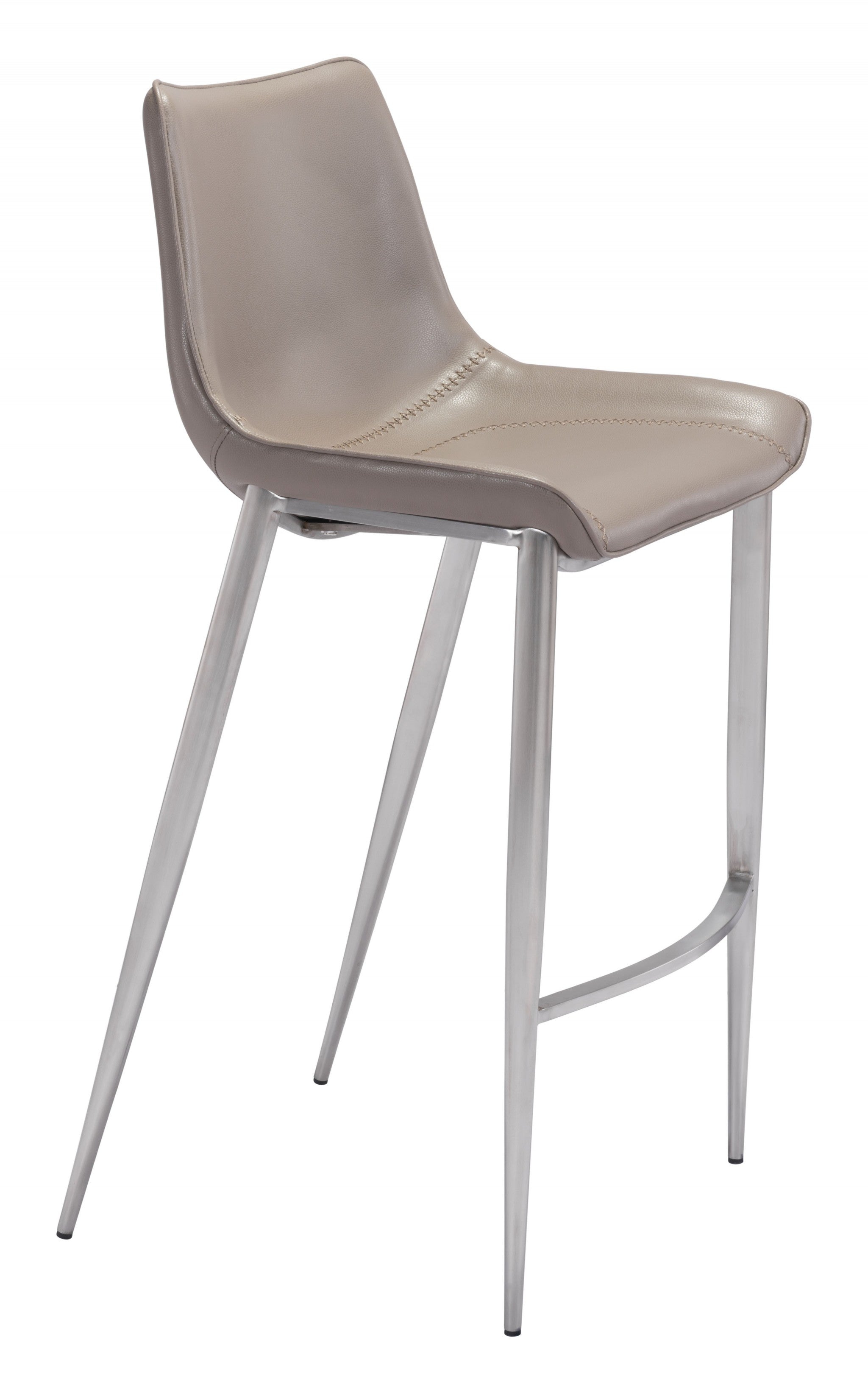 Set of Two Gray Faux Leather and Steel Modern Stitch Bucket Bar Chairs