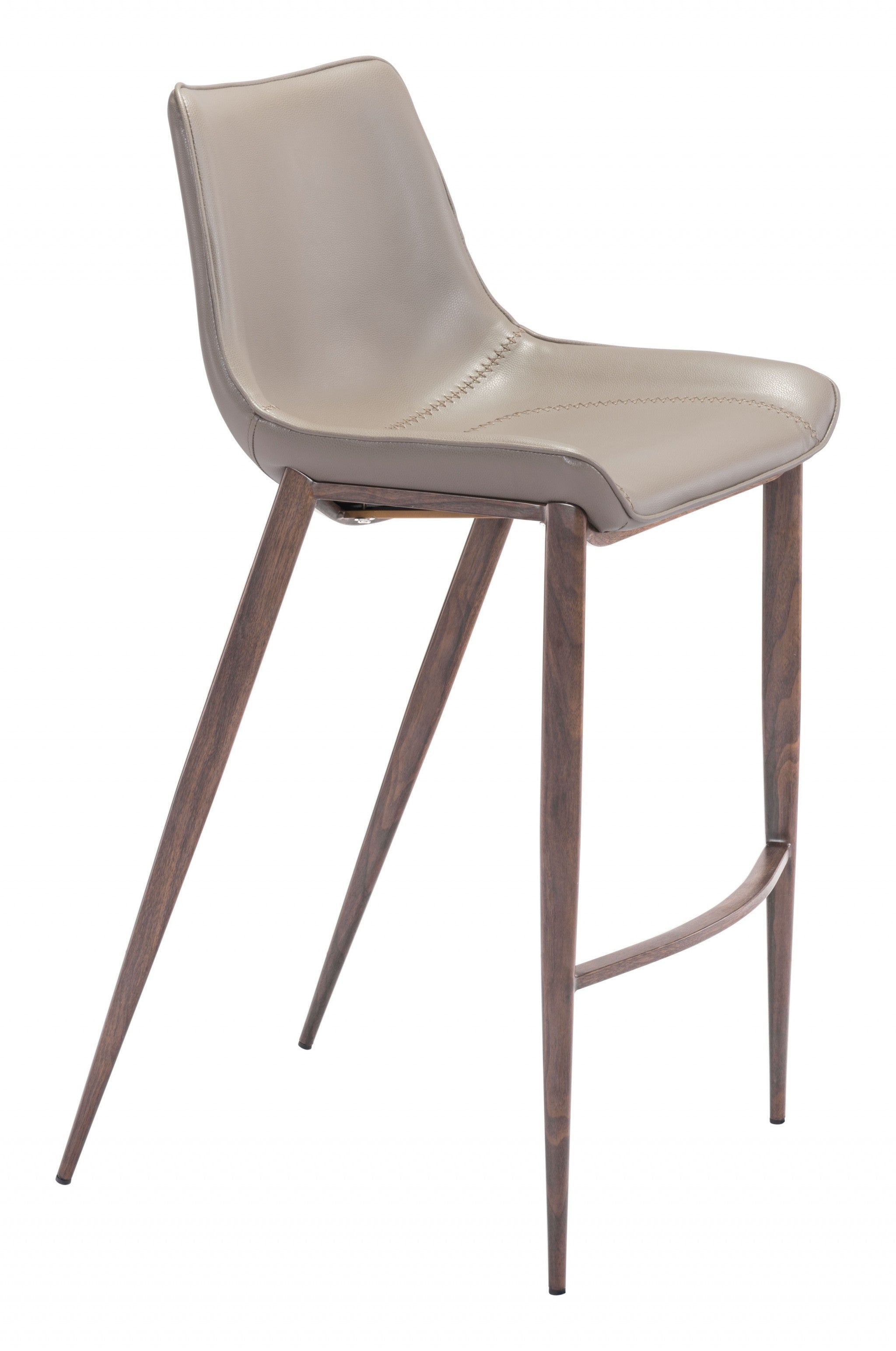 Gray Faux Leather and Dark Brown Steel Modern Stitch Bucket Bar Chairs
