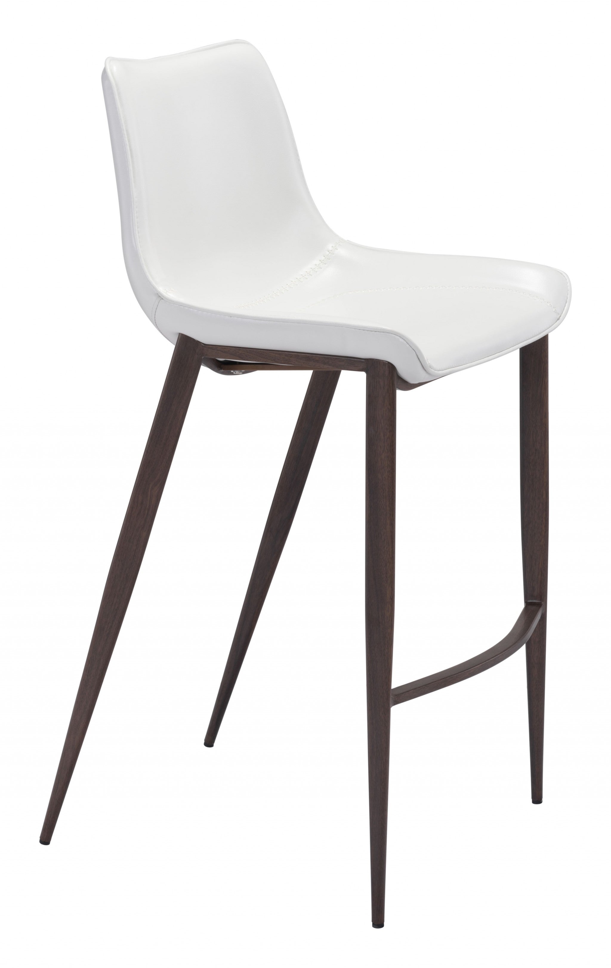 Gray Faux Leather and White Steel Modern Stitch Bucket Bar Chairs
