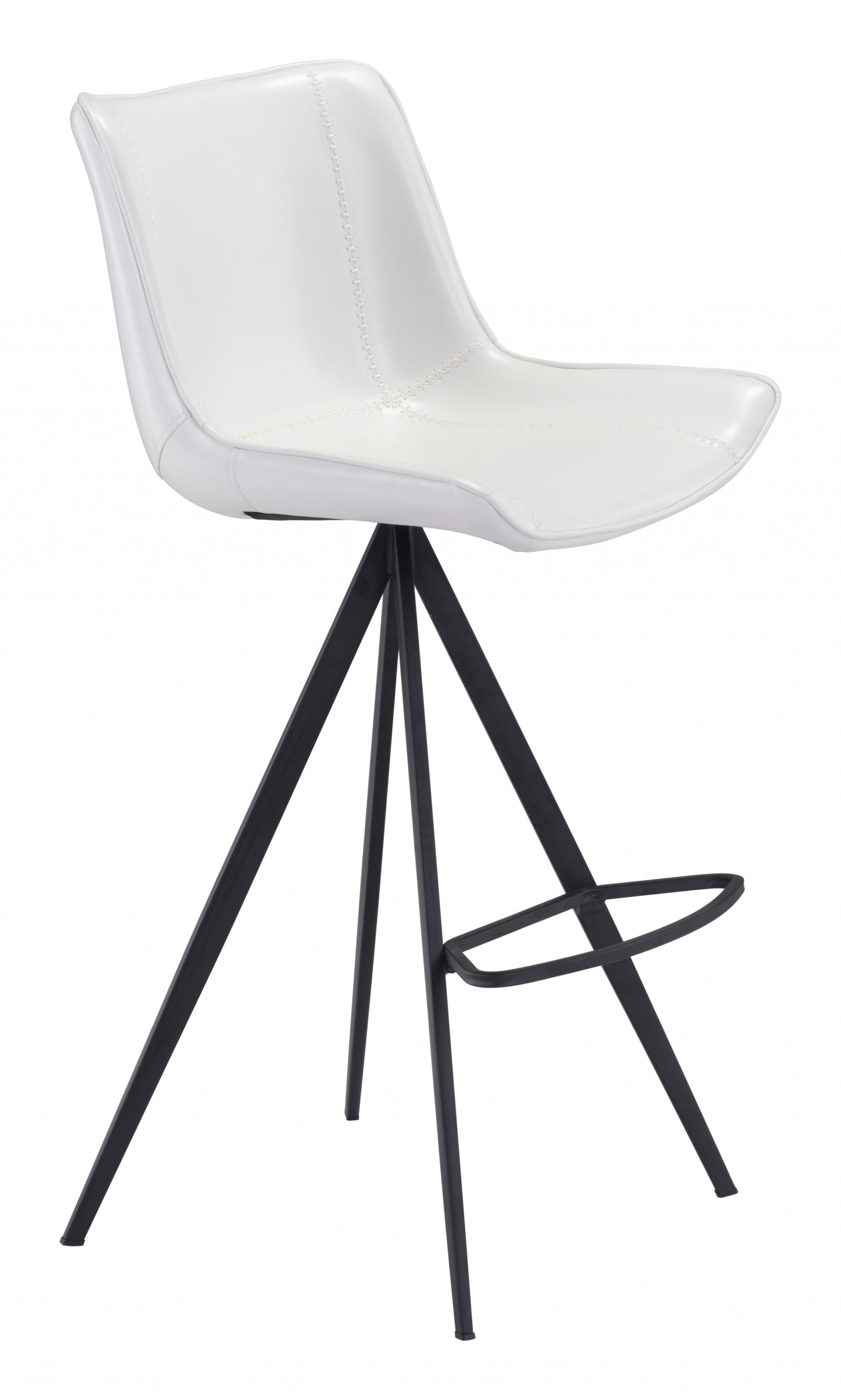 Set of Two White and Black Faux Leather Triangle Base Bar Chairs