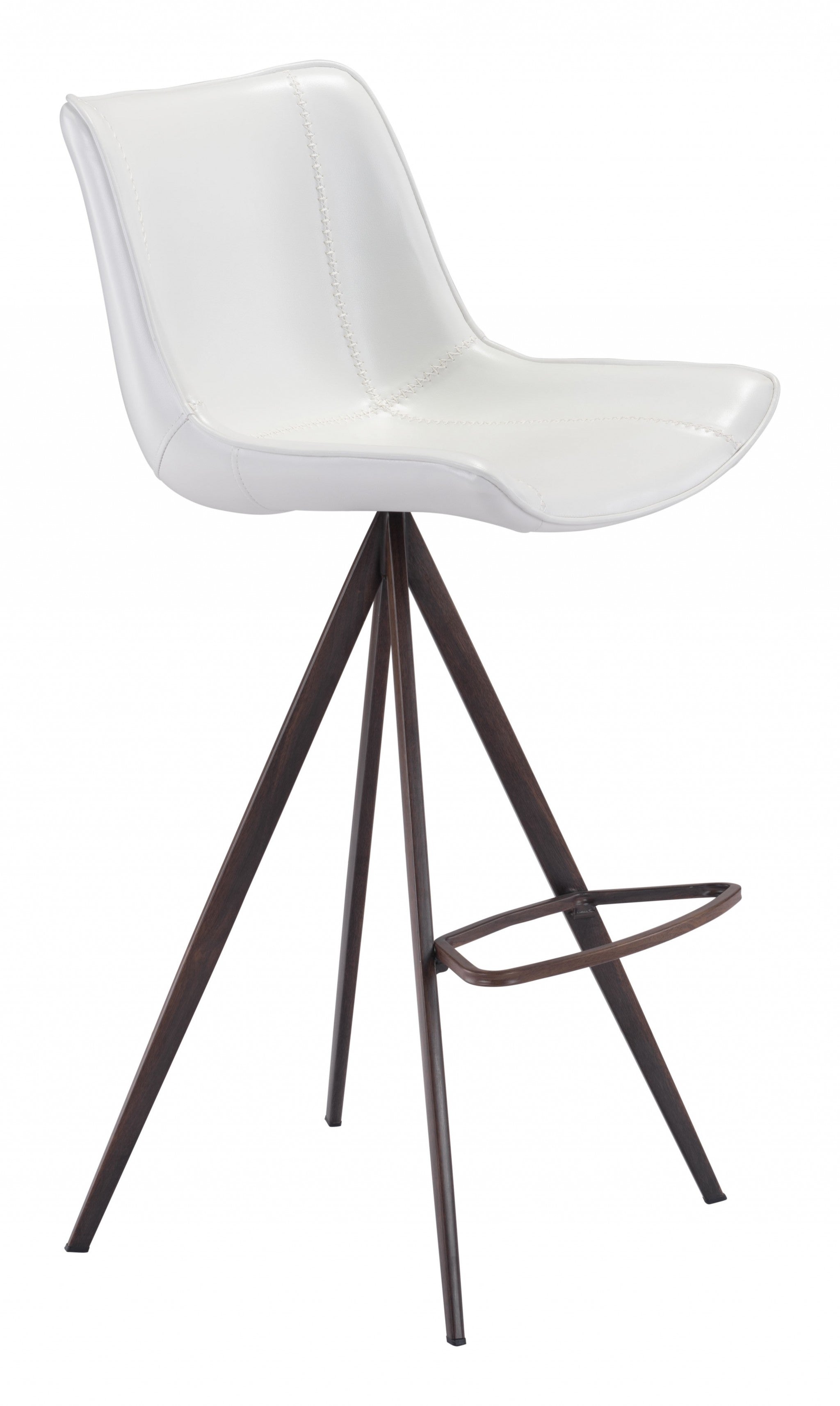 Set of Two White and Espresso Faux Leather Triangle Base Bar Chairs