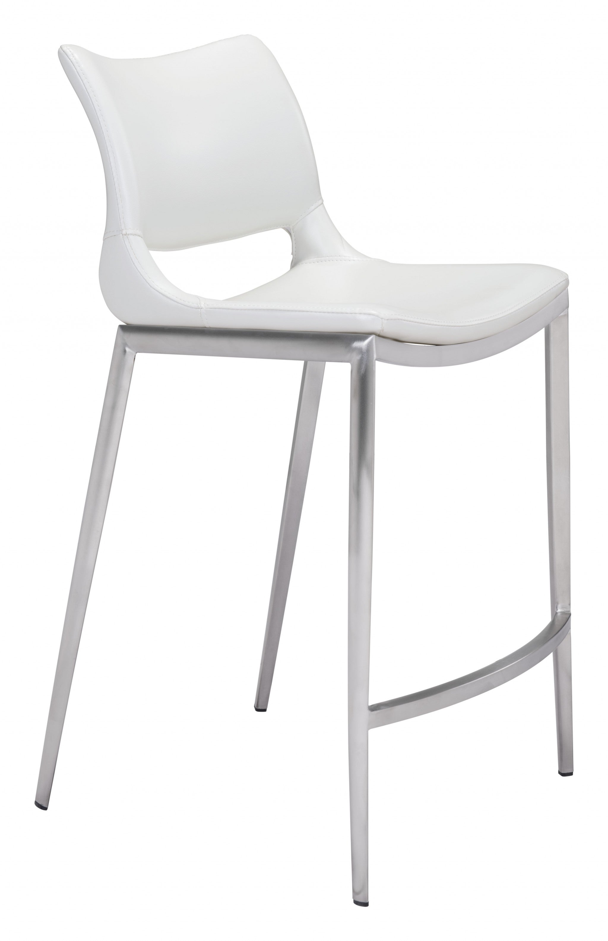 Set of Two White Faux Leather and Silver Mod Ergo Counter Chairs