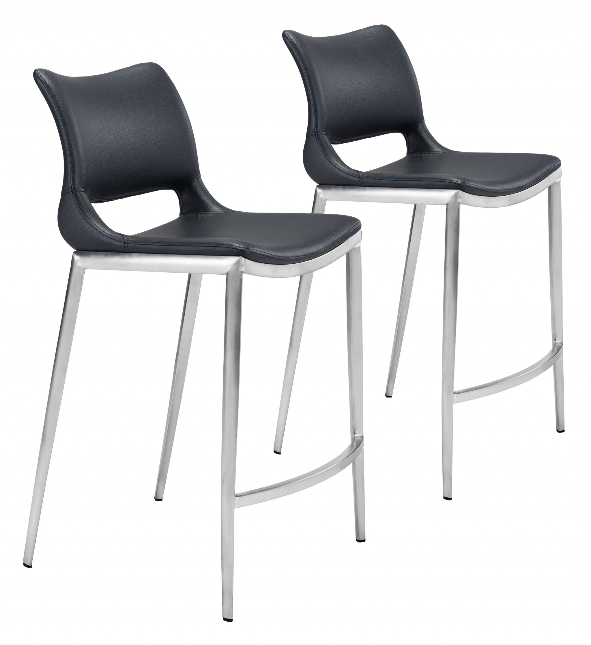 Set of Two Black Faux Leather and Silver Mod Ergo Counter Chairs