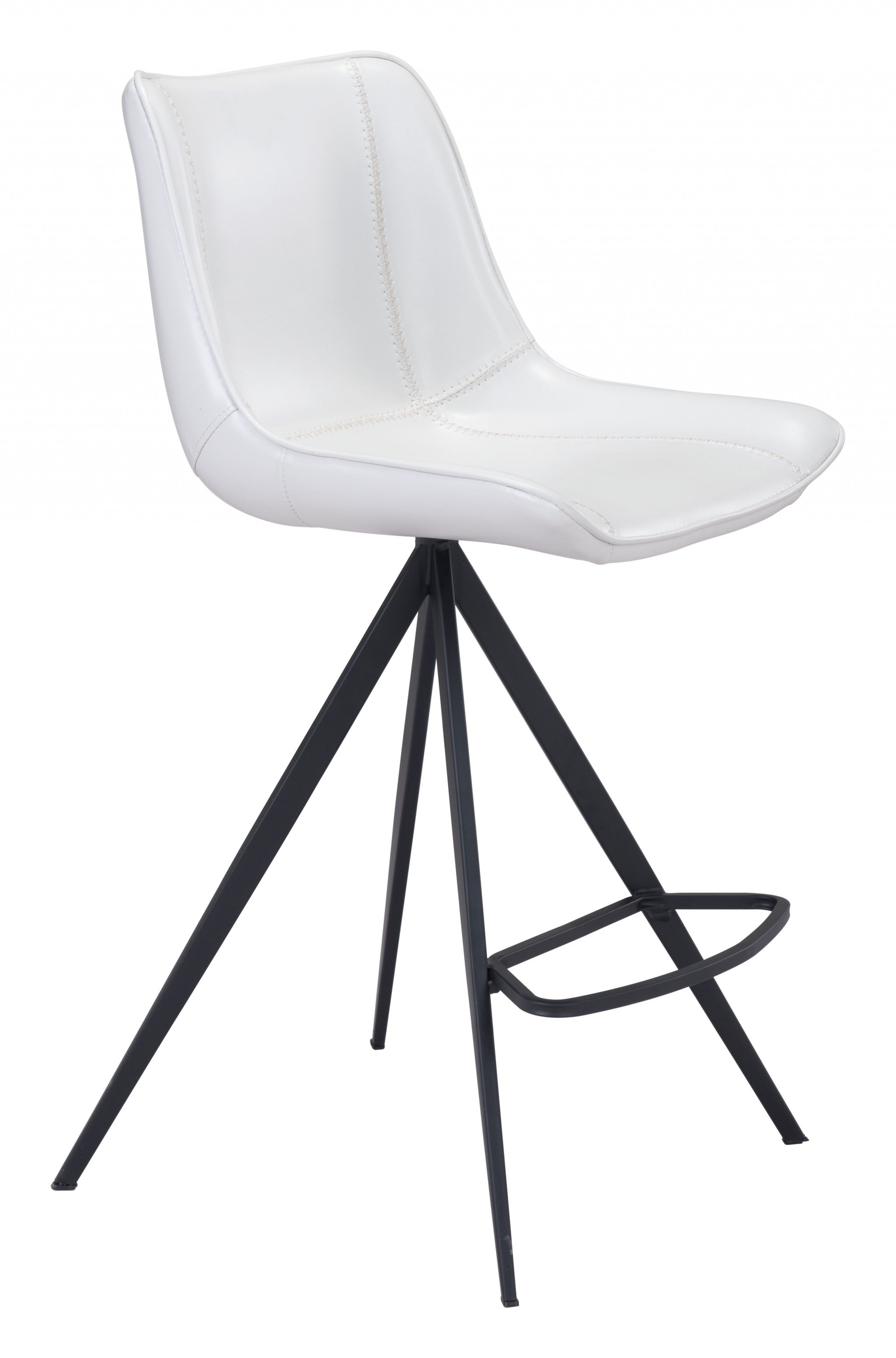 Set of Two White and Black Faux Leather Triangle Base Counter Chairs