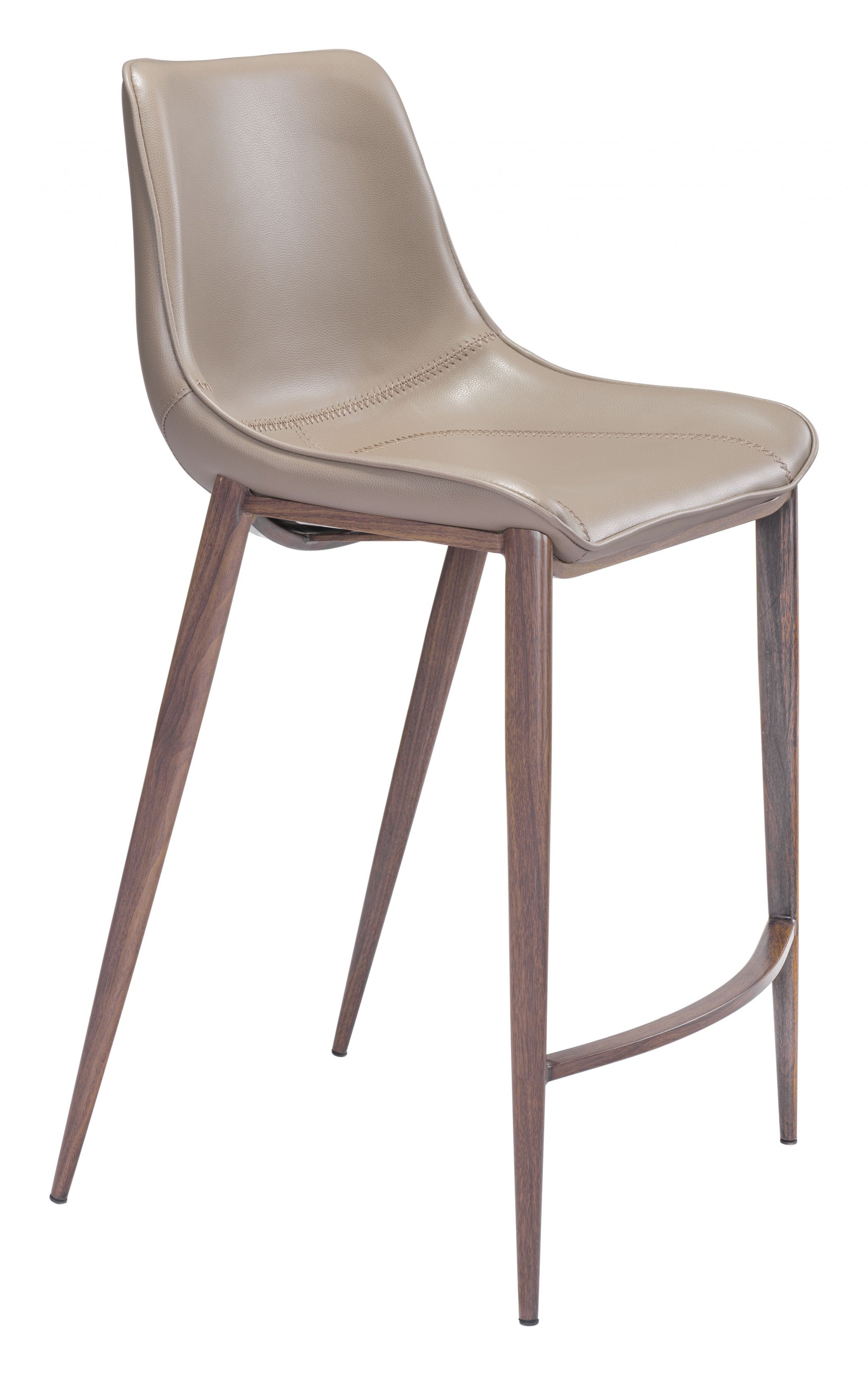 Gray Faux Leather and Dark Brown Steel Modern Stitch Bucket Counter Chairs