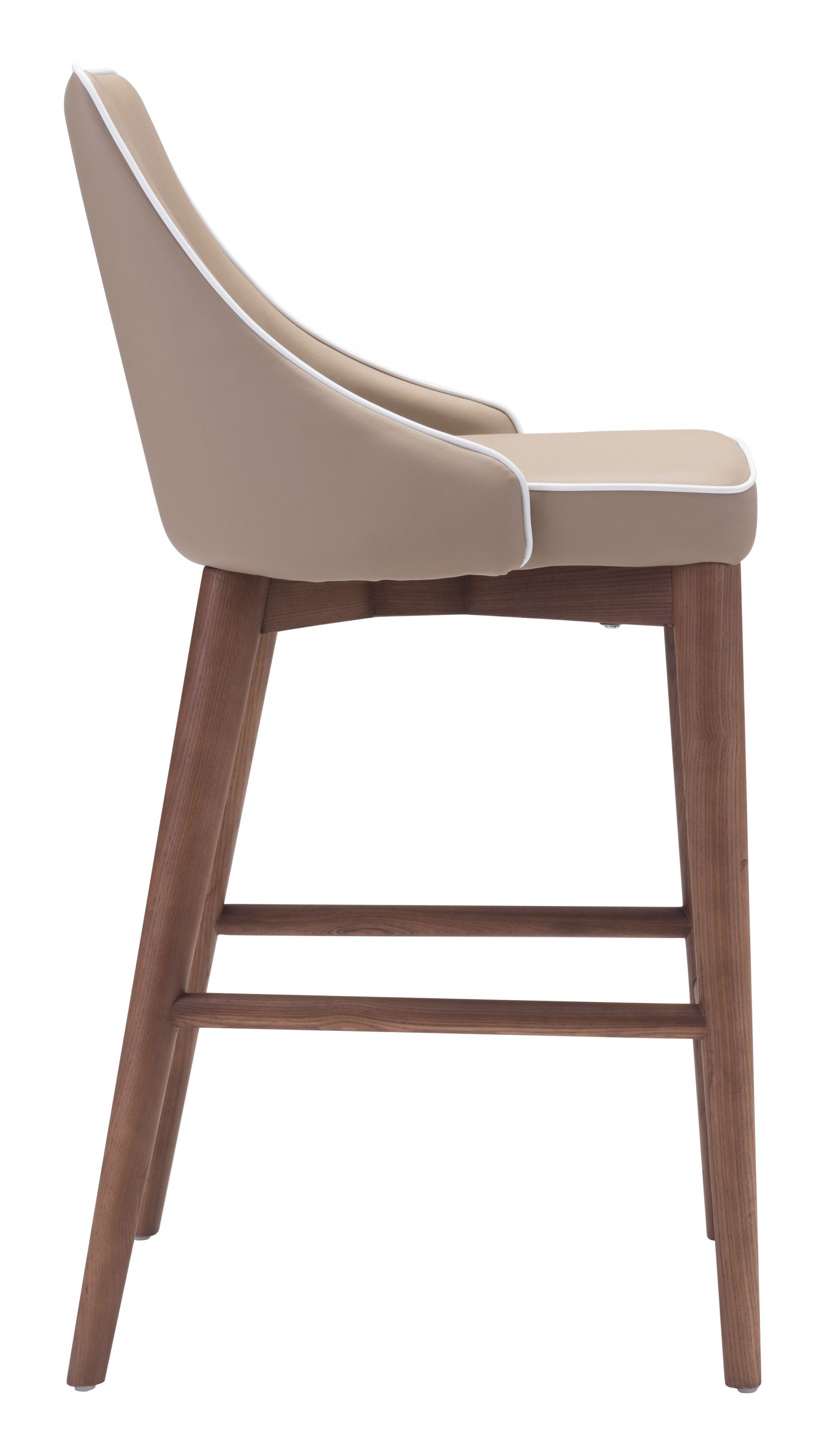 Beige with White Piping and Walnut Counter Chair