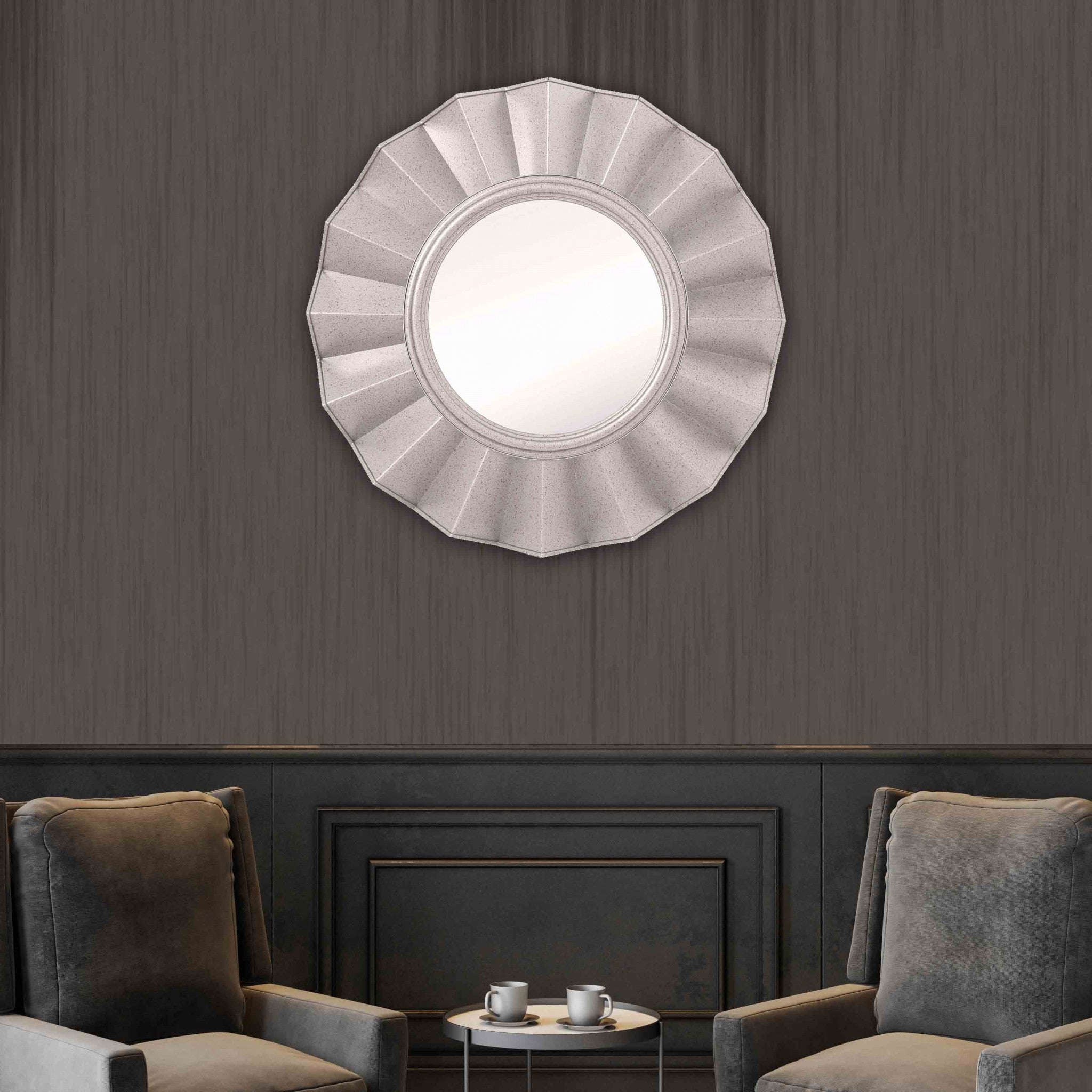 Silver Glass Round Ruffle Mirror