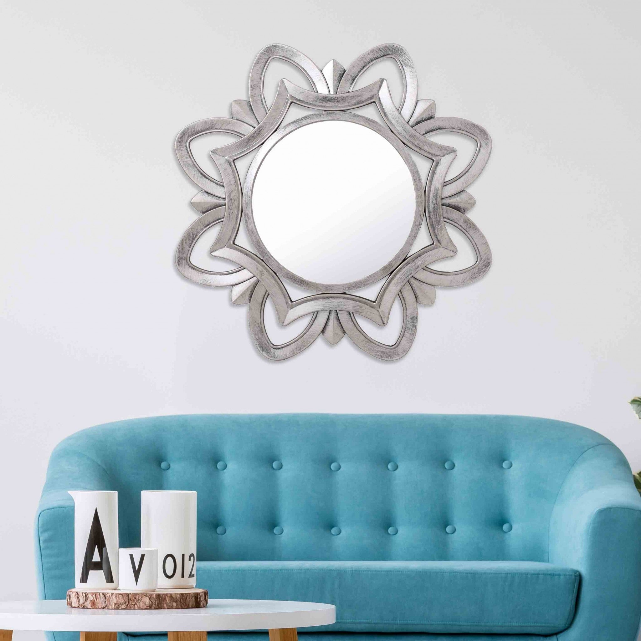 Silver Glass Round Sunburst Mirror